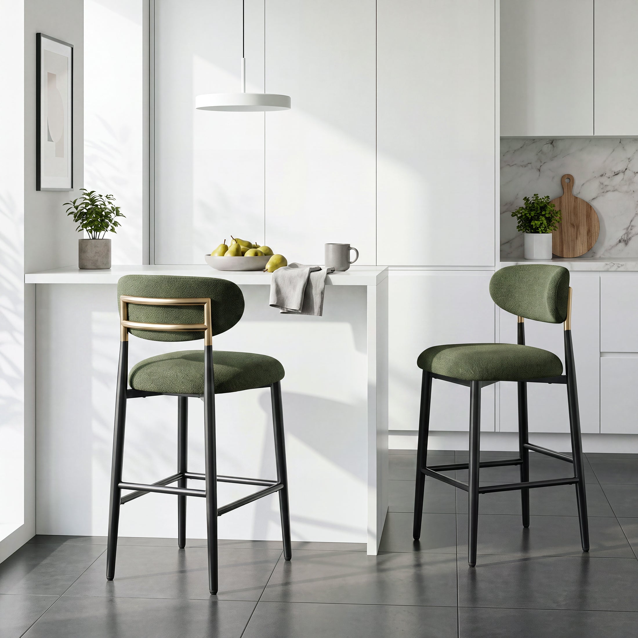 AFO 26.7" Upholstered Counter Height Bar Stools, Kitchen Island Stools With Study Metal Frame, Suitable for 35"-40" Table, Modern Counter Chairs for Dining Room