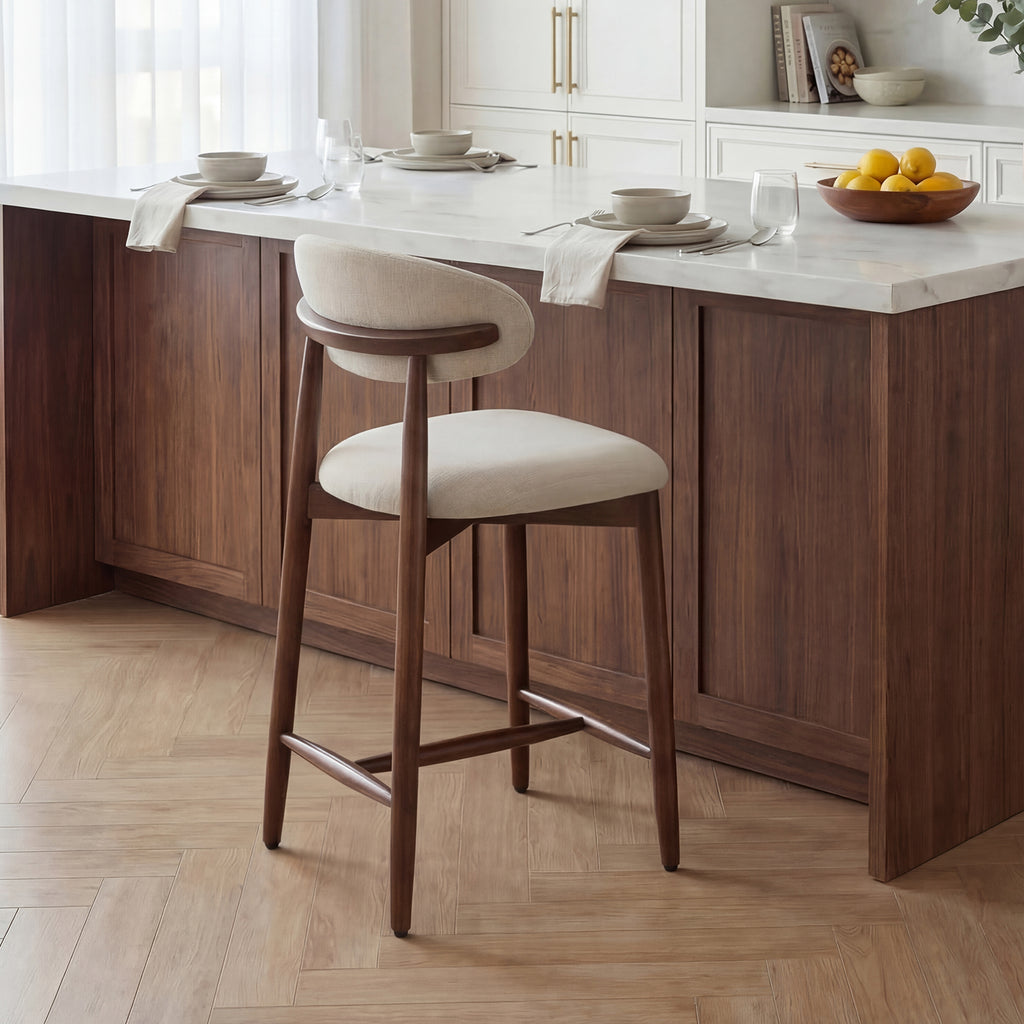 AFO Upholstered Counter Height Bar Stool - Ergonomic Back & Wooden Base