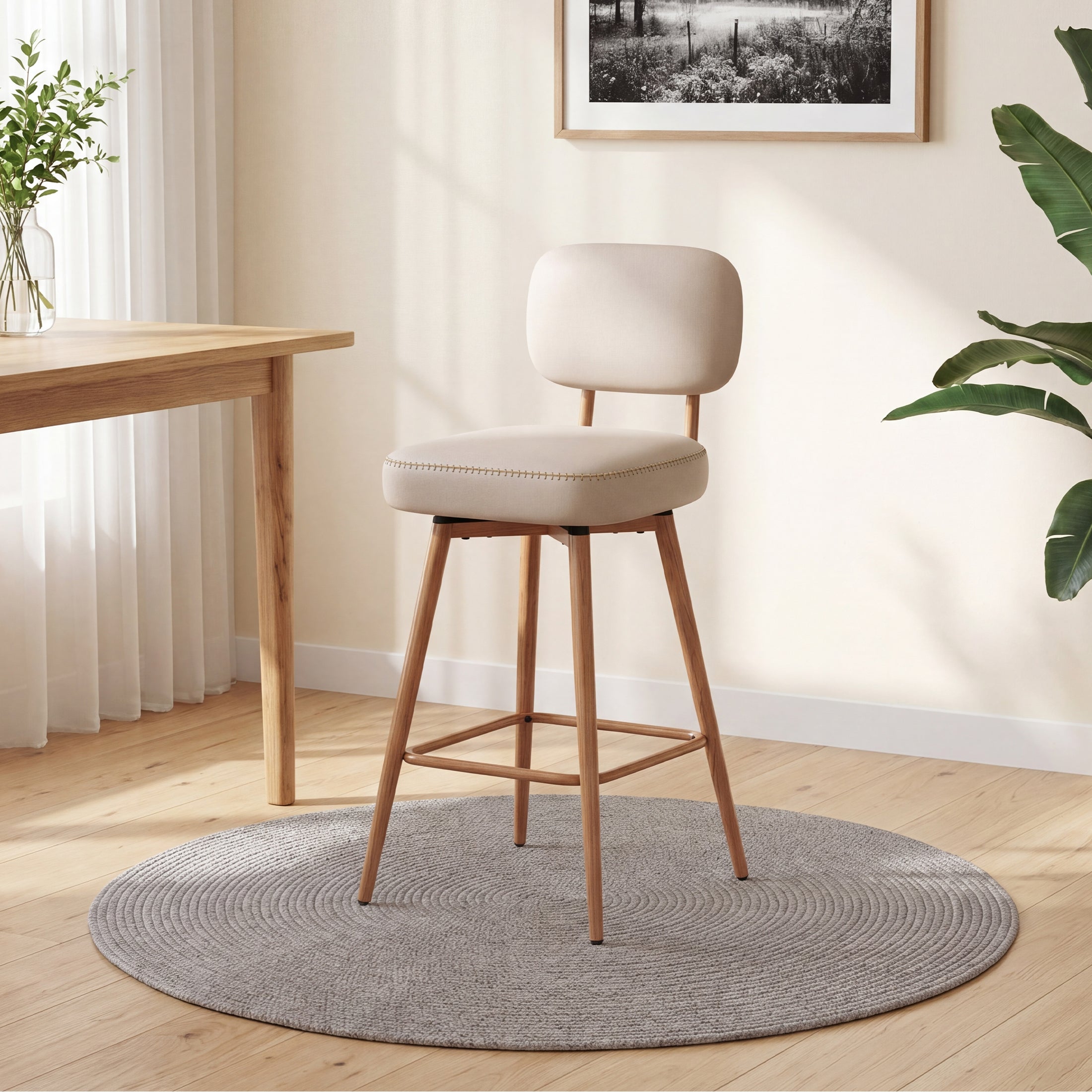 AFO 26.5" Counter Swivel Bar Stool, PU Leather Counter Height Barstools with Ergonomic Backrest