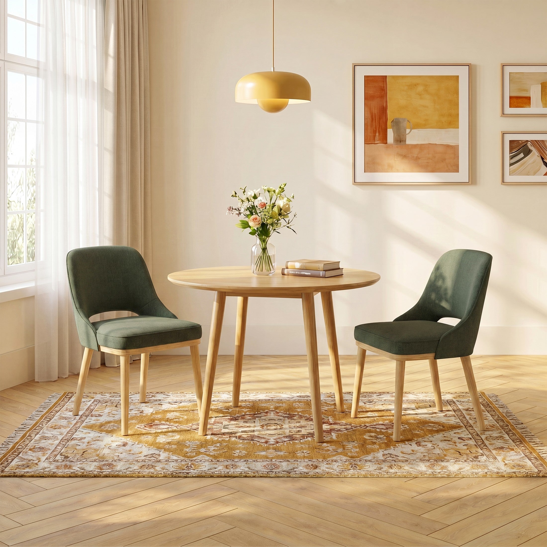AFO Mid-Century Upholstered Dining Chair, Modern Kitchen Desk Side Chair with Solid Wood Legs & Ergonomic Curved Back, For Dining Room, Kitchen & Restaurant