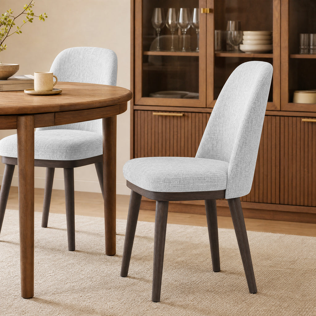 AFO Upholstered Dining Chairs Set of 2, Modern Padded Kitchen Chairs with Ergonomic Curved Back & Solid Wood Legs, For Dining Room & Kitchen