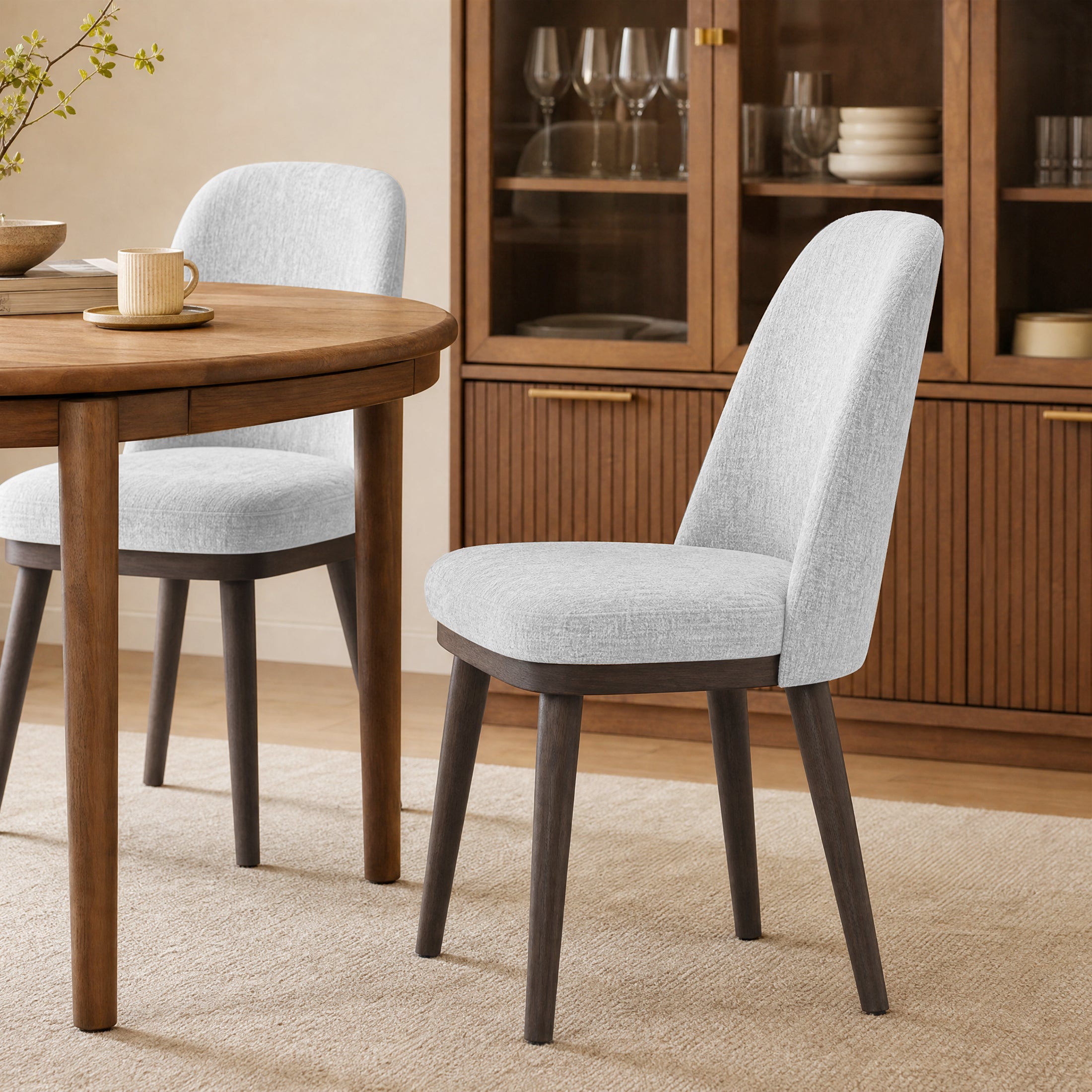 AFO Upholstered Dining Chairs Set of 2, Modern Padded Kitchen Chairs with Ergonomic Curved Back & Solid Wood Legs, For Dining Room & Kitchen