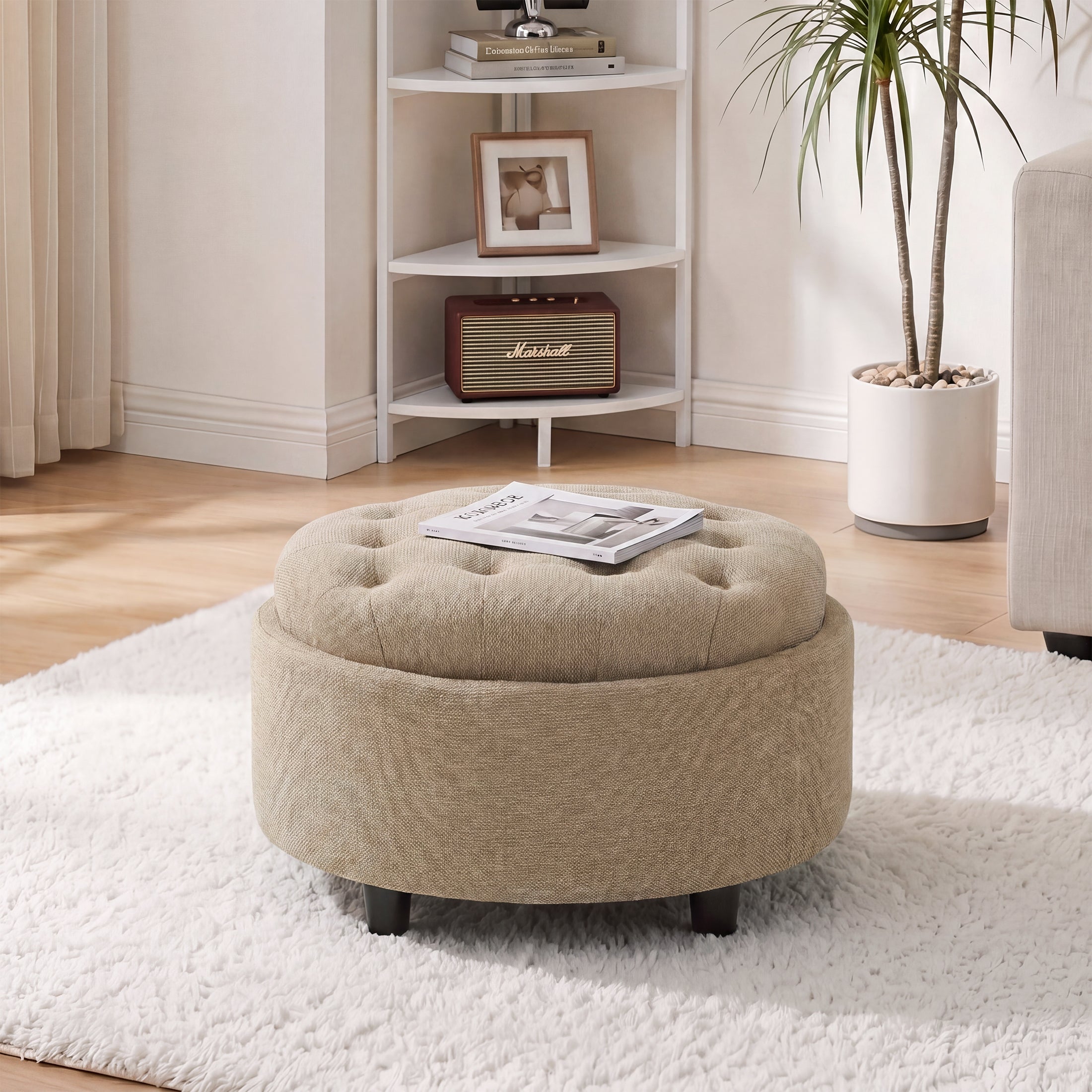 AFO 3-in-1 Round Fabric Storage Ottoman 25"x25"