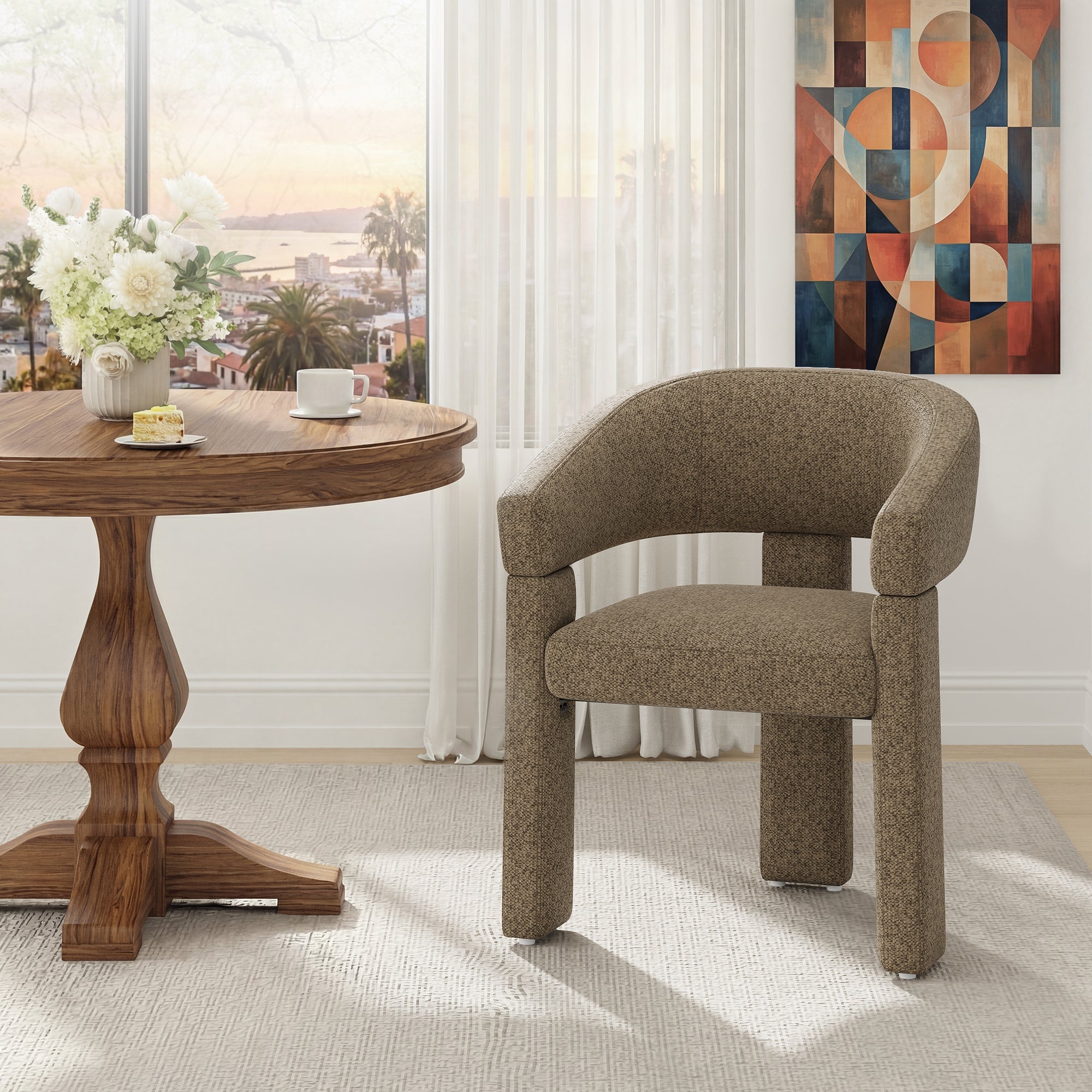 AFO Modern Chenille Dining Chair with Solid Wood Legs & Ergonomic Back