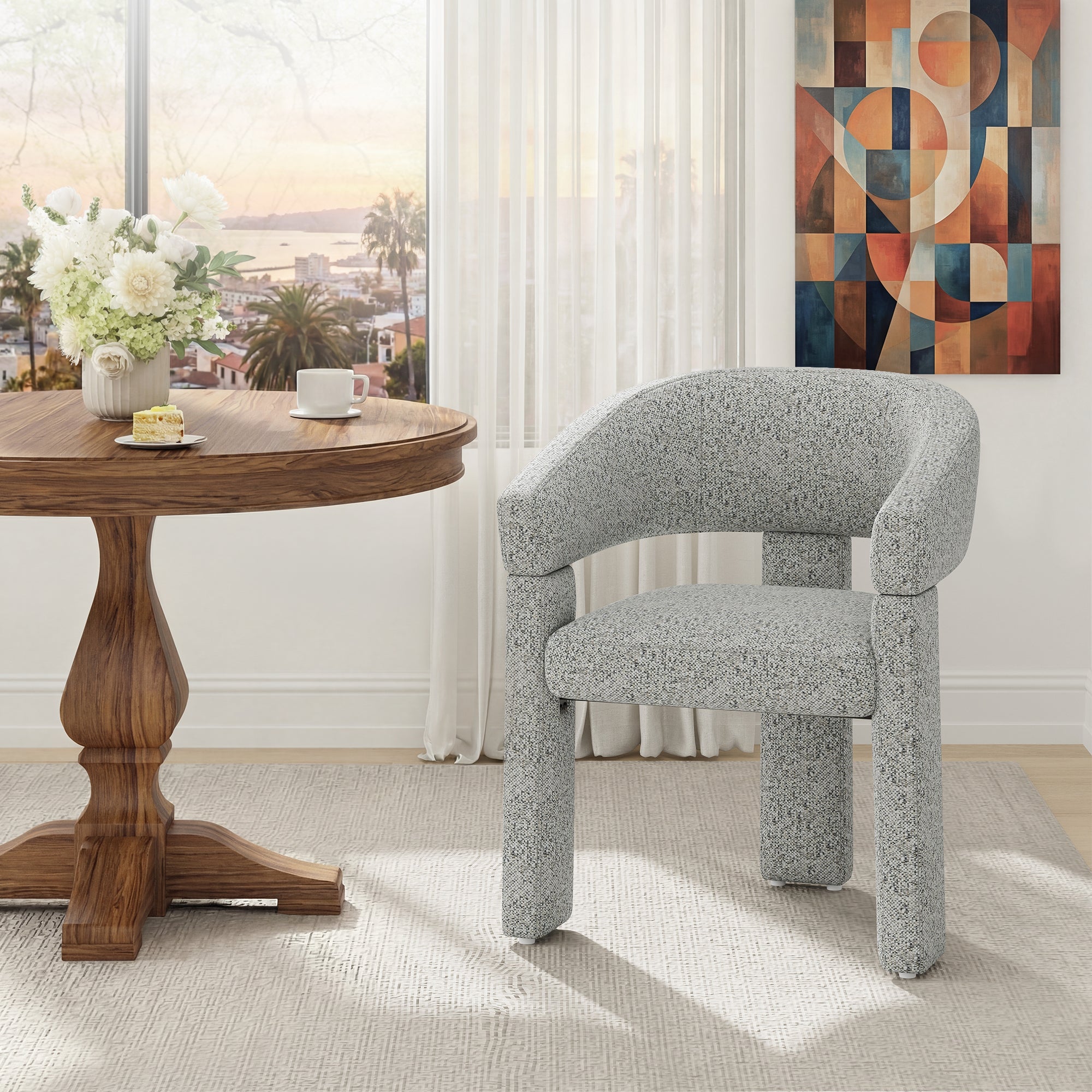 AFO Modern Chenille Dining Chair with Solid Wood Legs & Ergonomic Back