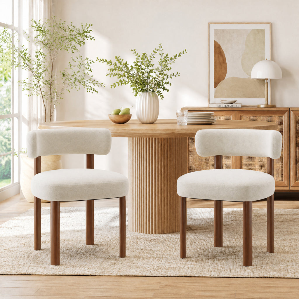 AFO Upholstered Dining Chairs with Solid Wood Legs, Mid-Century Modern Fabric Kitchen Chairs