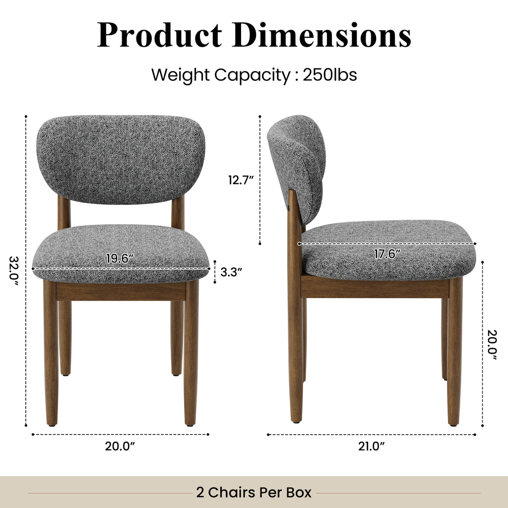 AFO Dining Chairs Solid Wood Upholstered Dining Chairs with Textured Chenille Fabric, Walnut Finish