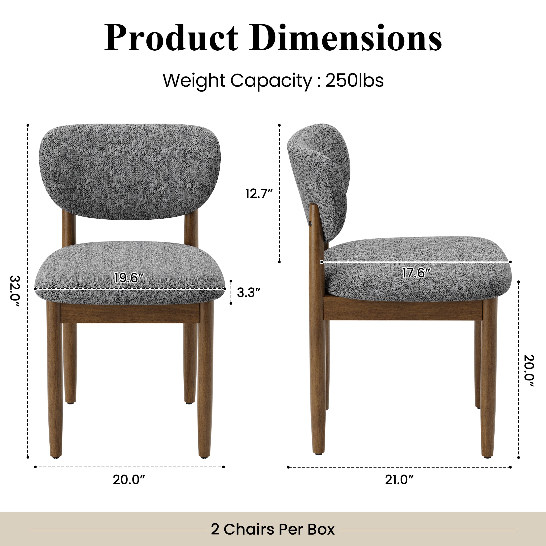 AFO Dining Chairs Solid Wood Upholstered Dining Chairs with Textured Chenille Fabric, Walnut Finish