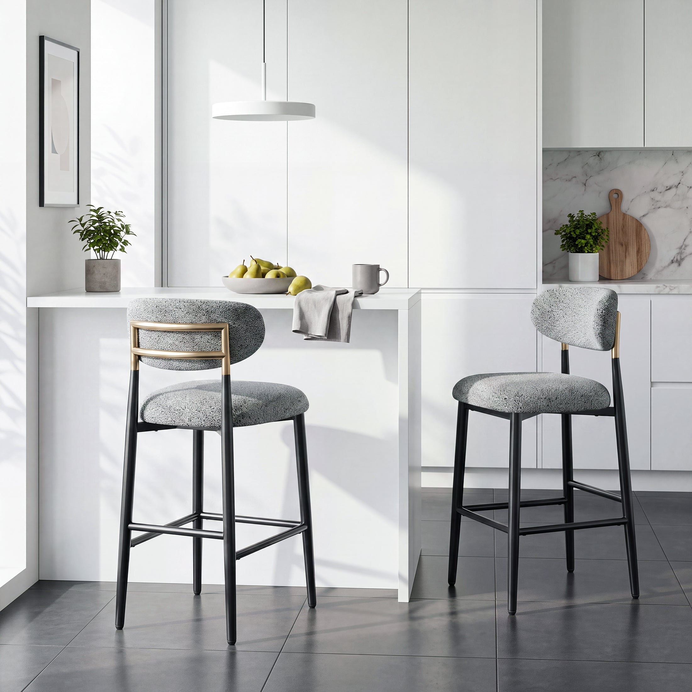 AFO 26.7" Upholstered Counter Height Bar Stools, Kitchen Island Stools With Study Metal Frame, Suitable for 35"-40" Table, Modern Counter Chairs for Dining Room