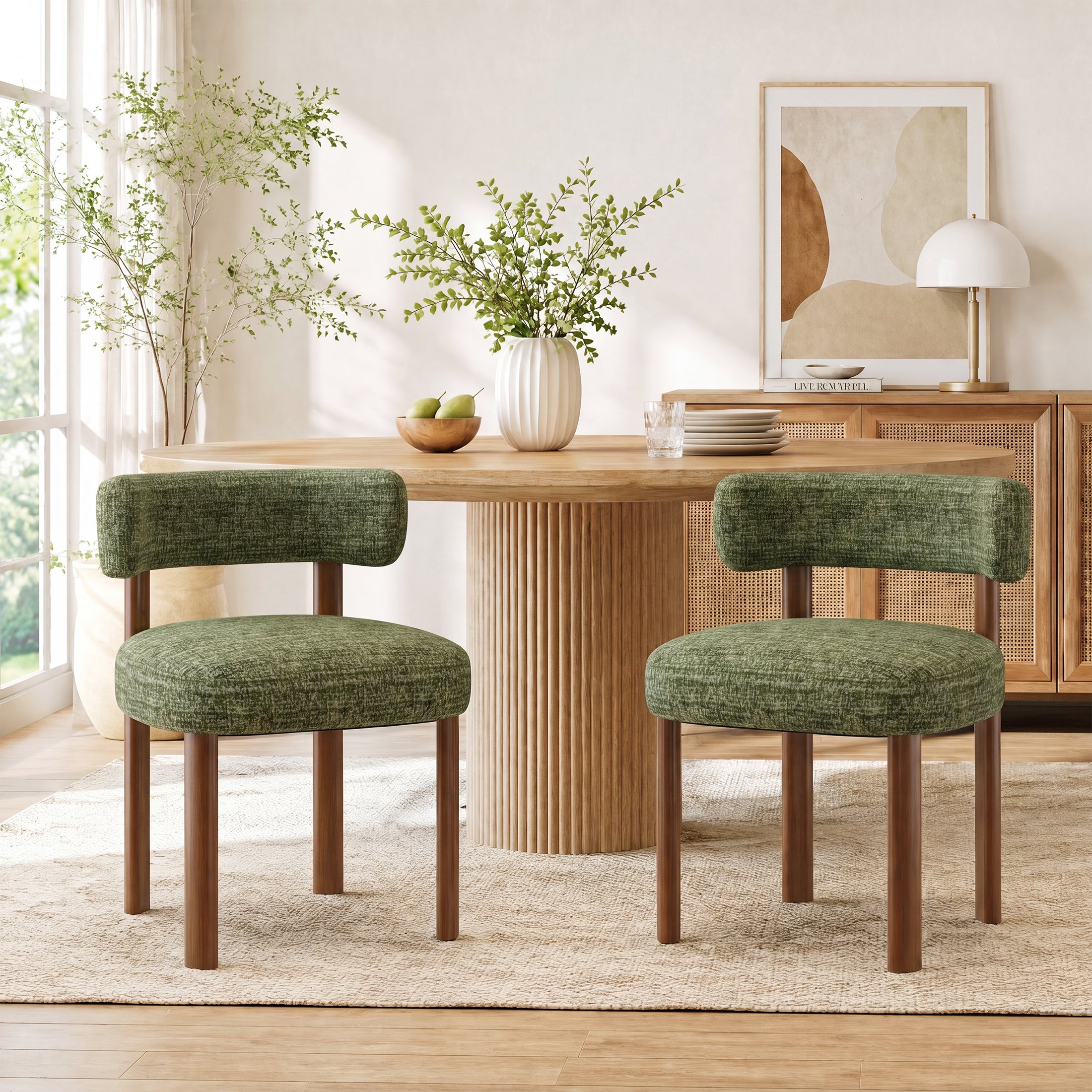 AFO Upholstered Dining Chairs with Solid Wood Legs, Mid-Century Modern Fabric Kitchen Chairs