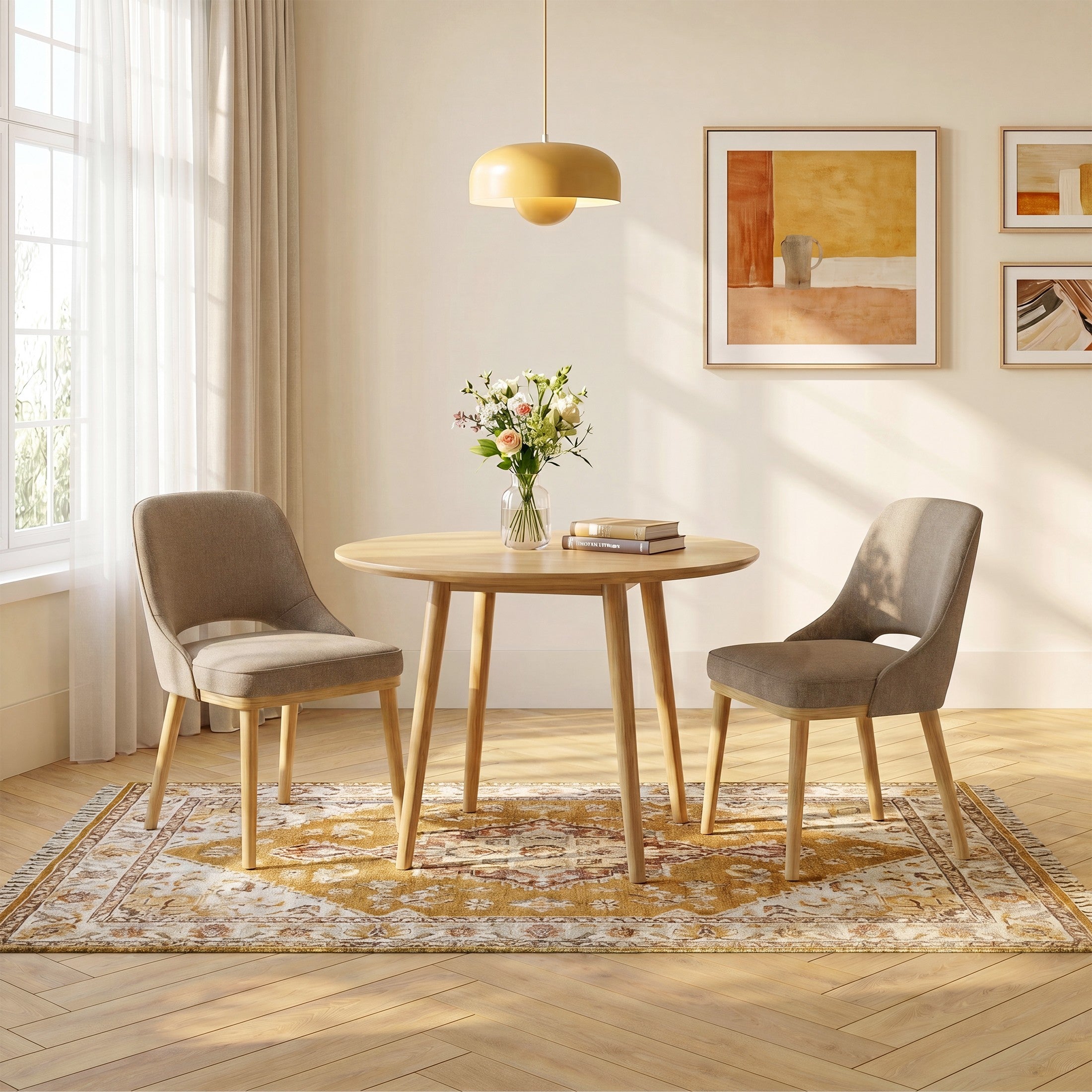 AFO Mid-Century Upholstered Dining Chair, Modern Kitchen Desk Side Chair with Solid Wood Legs & Ergonomic Curved Back, For Dining Room, Kitchen & Restaurant