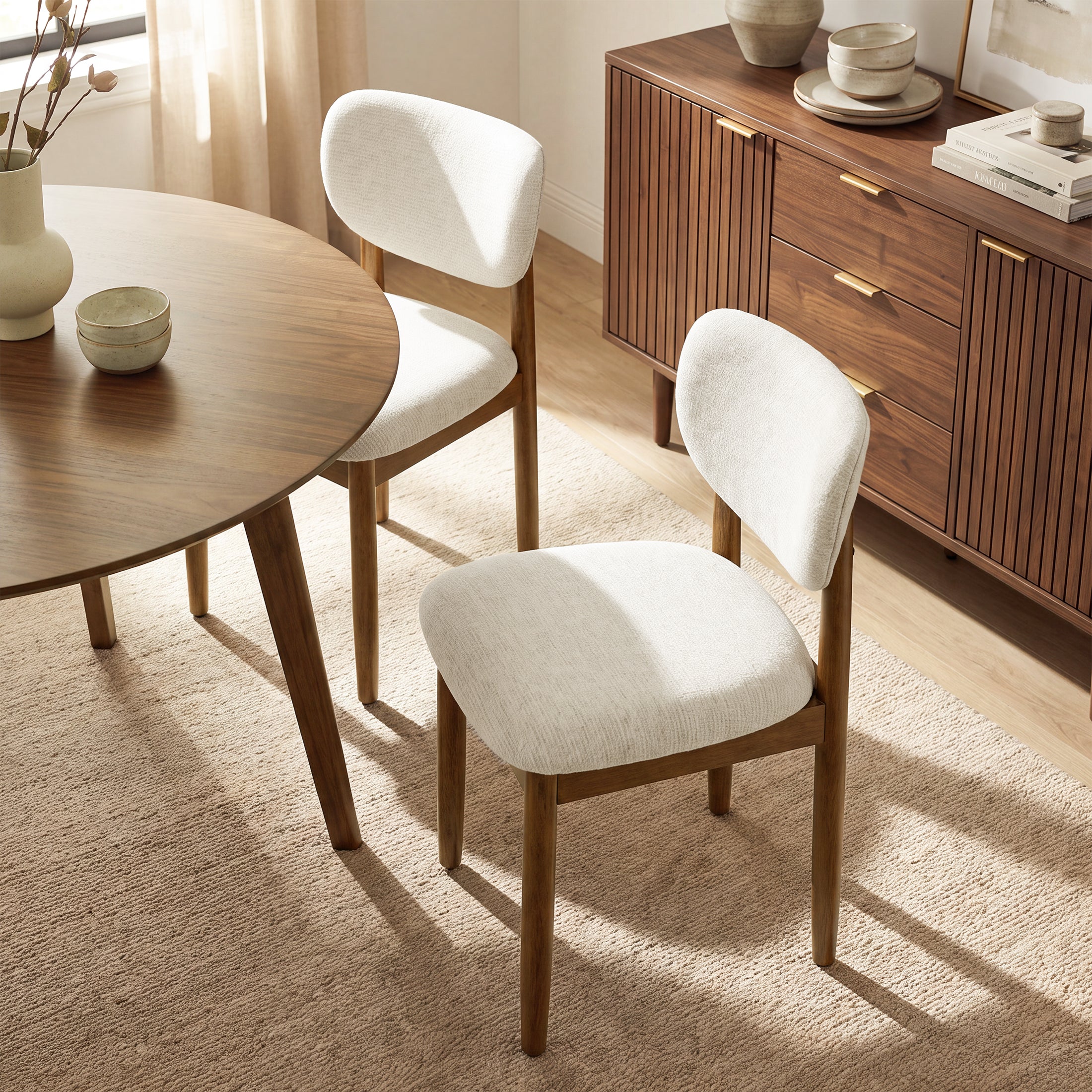 AFO Dining Chairs Solid Wood Upholstered Dining Chairs with Textured Chenille Fabric, Walnut Finish