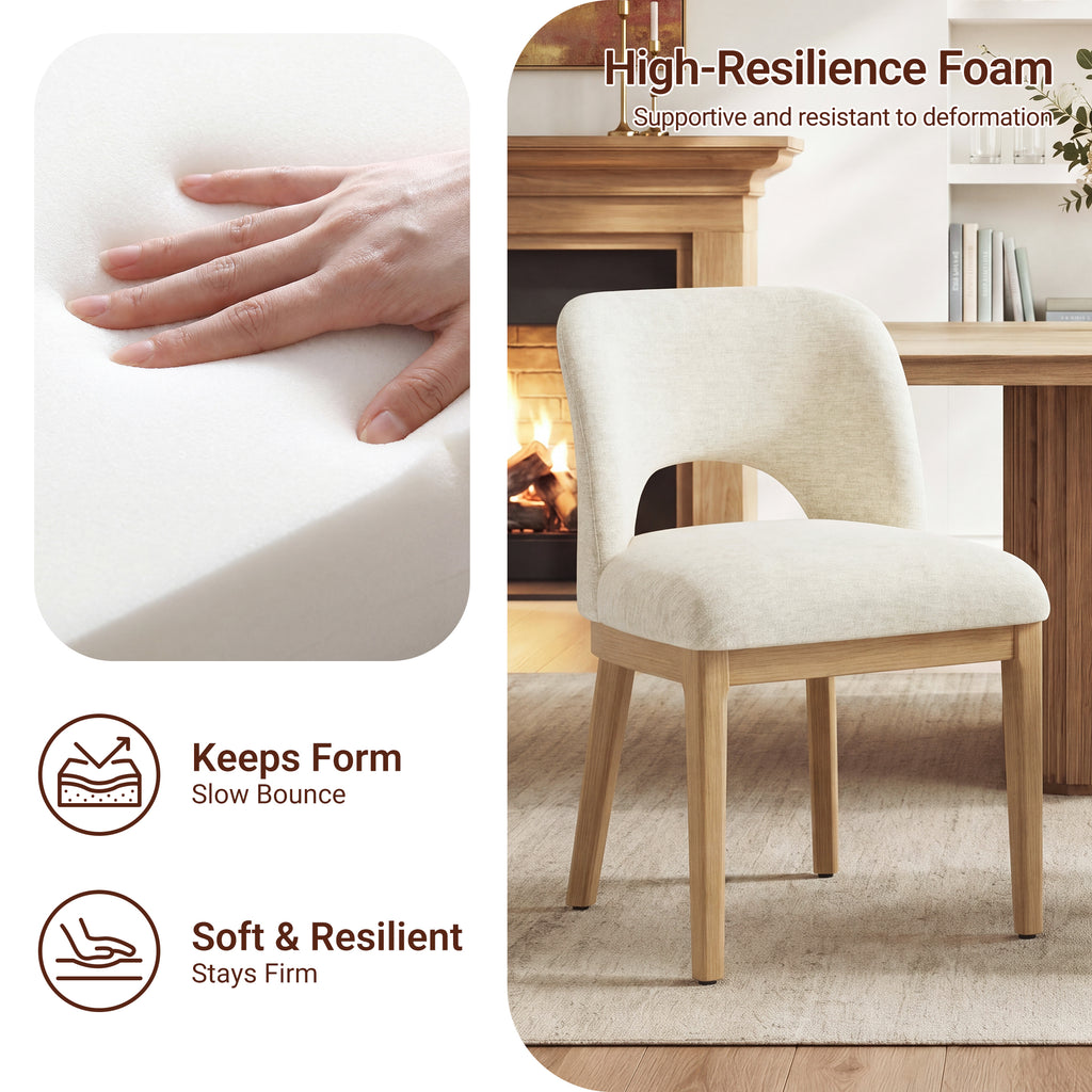 AFO Dining Chairs, Mid-Century Modern Upholstered Kitchen Chairs with Cutout Back &amp; Solid Wood Legs