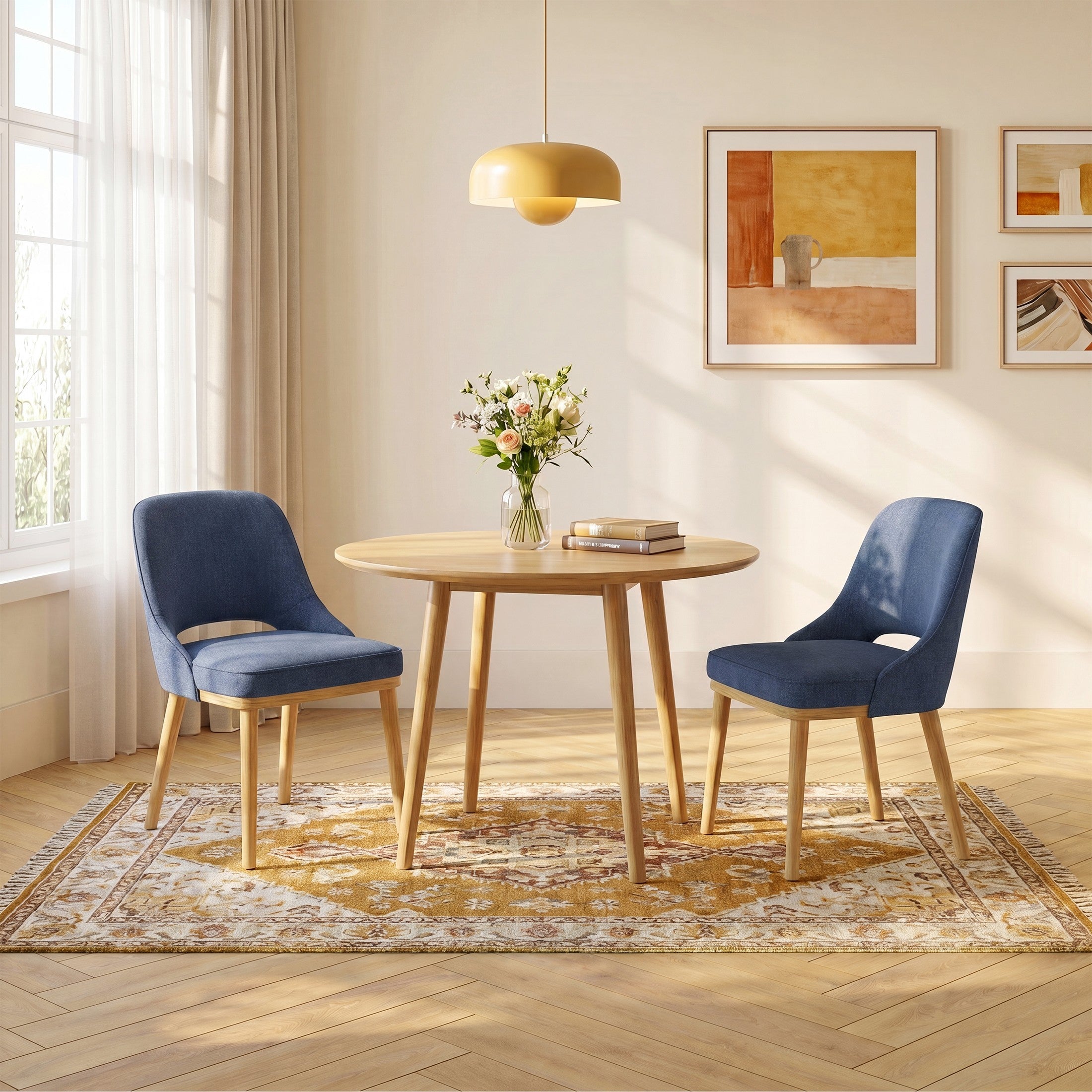 AFO Mid-Century Upholstered Dining Chair, Modern Kitchen Desk Side Chair with Solid Wood Legs & Ergonomic Curved Back, For Dining Room, Kitchen & Restaurant