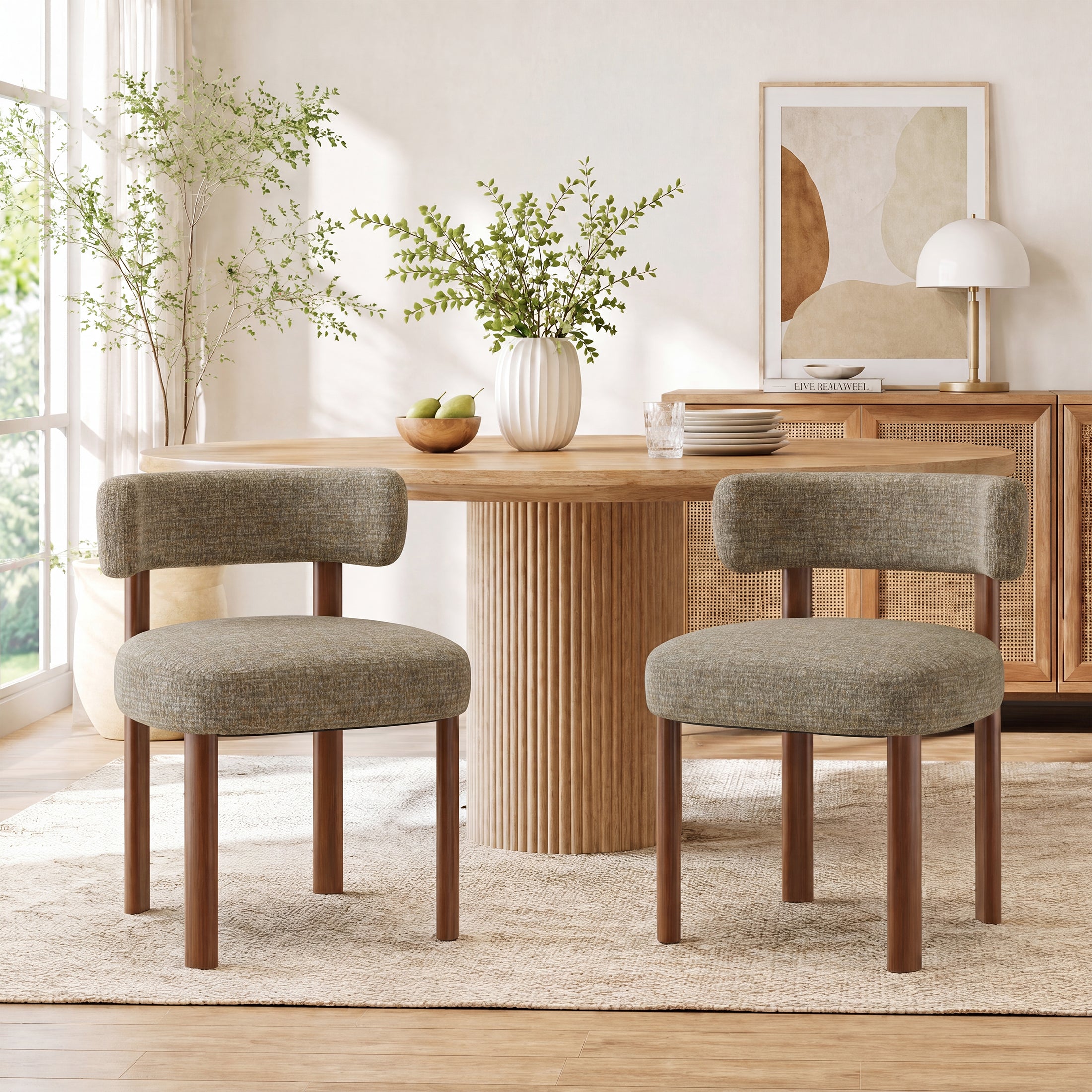 AFO Upholstered Dining Chairs with Solid Wood Legs, Mid-Century Modern Fabric Kitchen Chairs