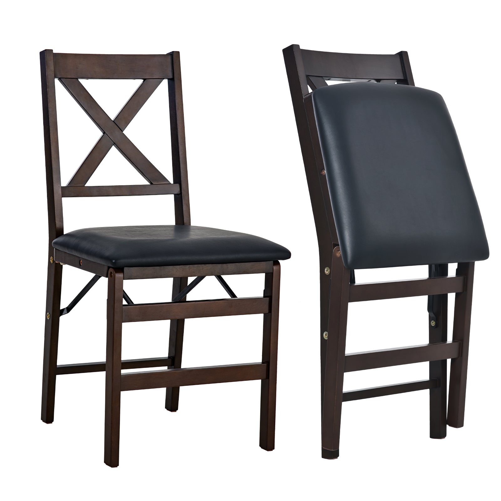 Foldable Solid Wood Cross-Back Dining Chairs Set of 2