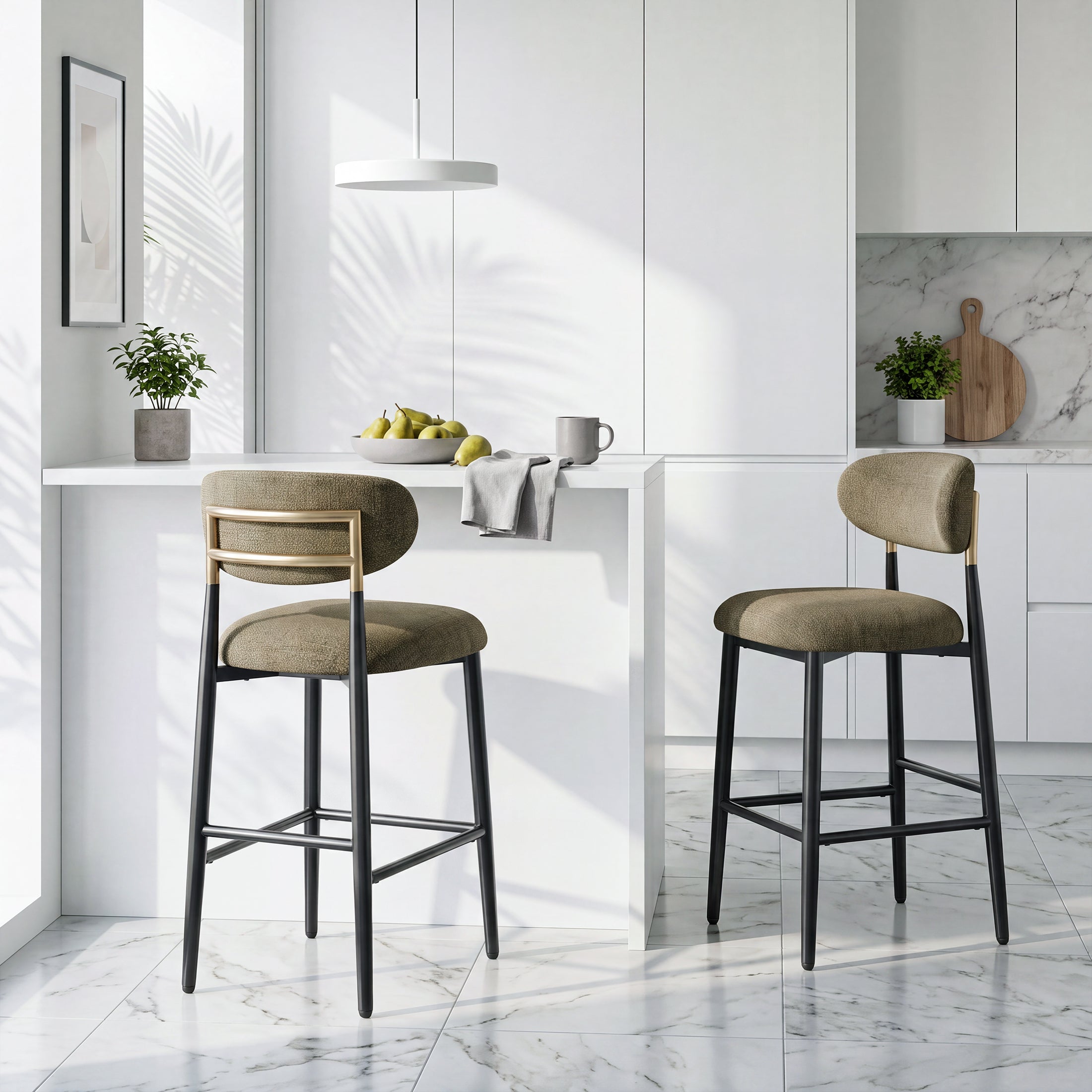 AFO 26.7" Upholstered Counter Height Bar Stools, Kitchen Island Stools With Study Metal Frame, Suitable for 35"-40" Table, Modern Counter Chairs for Dining Room