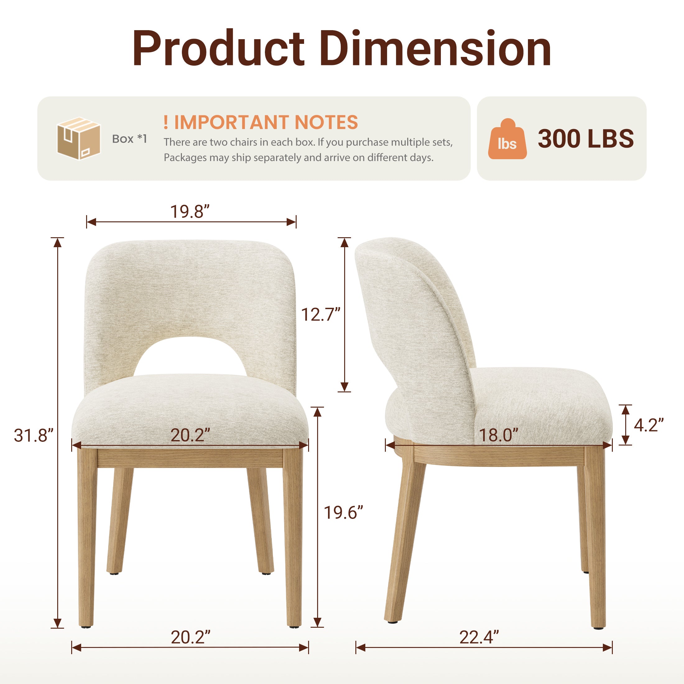 AFO Dining Chairs, Mid-Century Modern Upholstered Kitchen Chairs with Cutout Back &amp; Solid Wood Legs