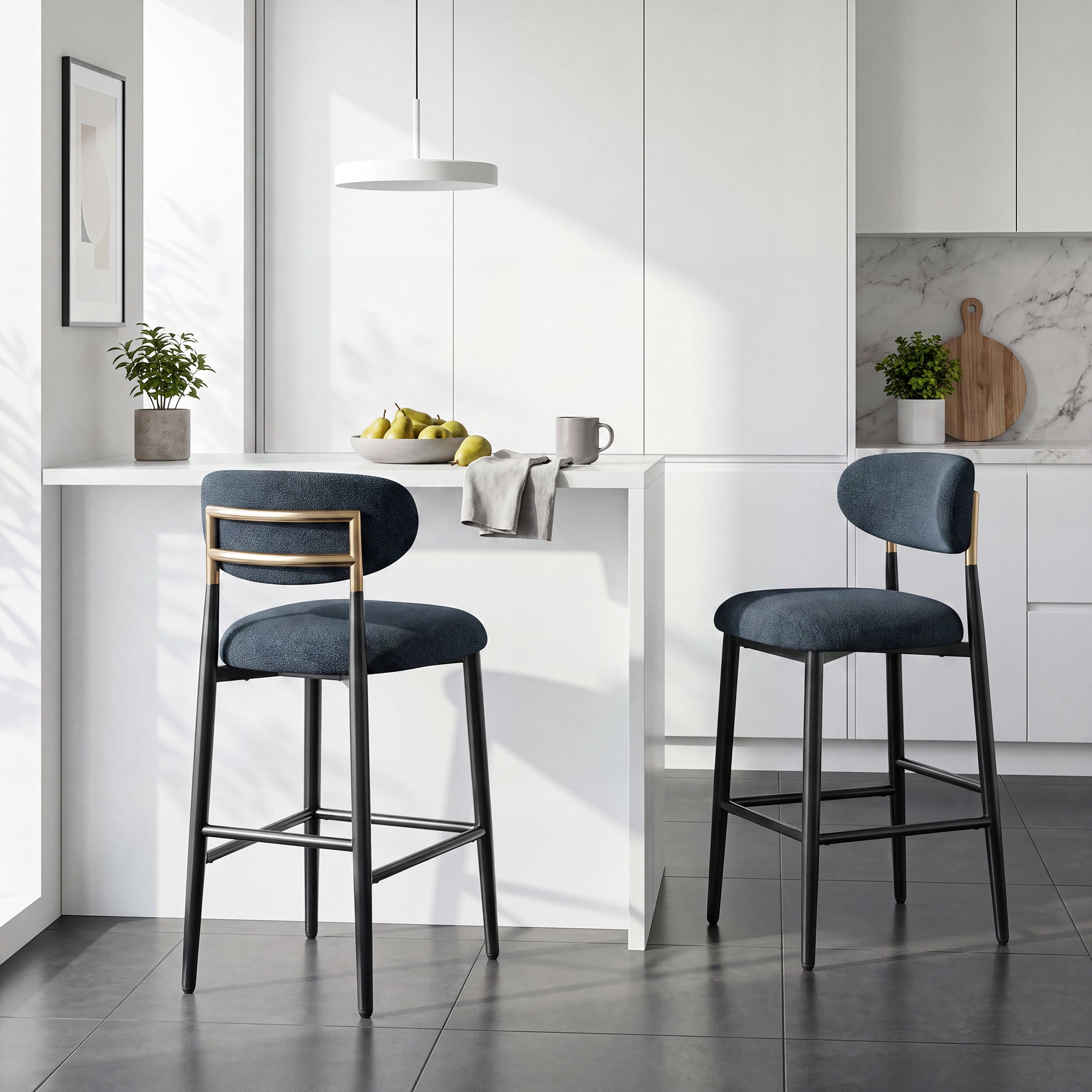AFO 26.7" Upholstered Counter Height Bar Stools, Kitchen Island Stools With Study Metal Frame, Suitable for 35"-40" Table, Modern Counter Chairs for Dining Room
