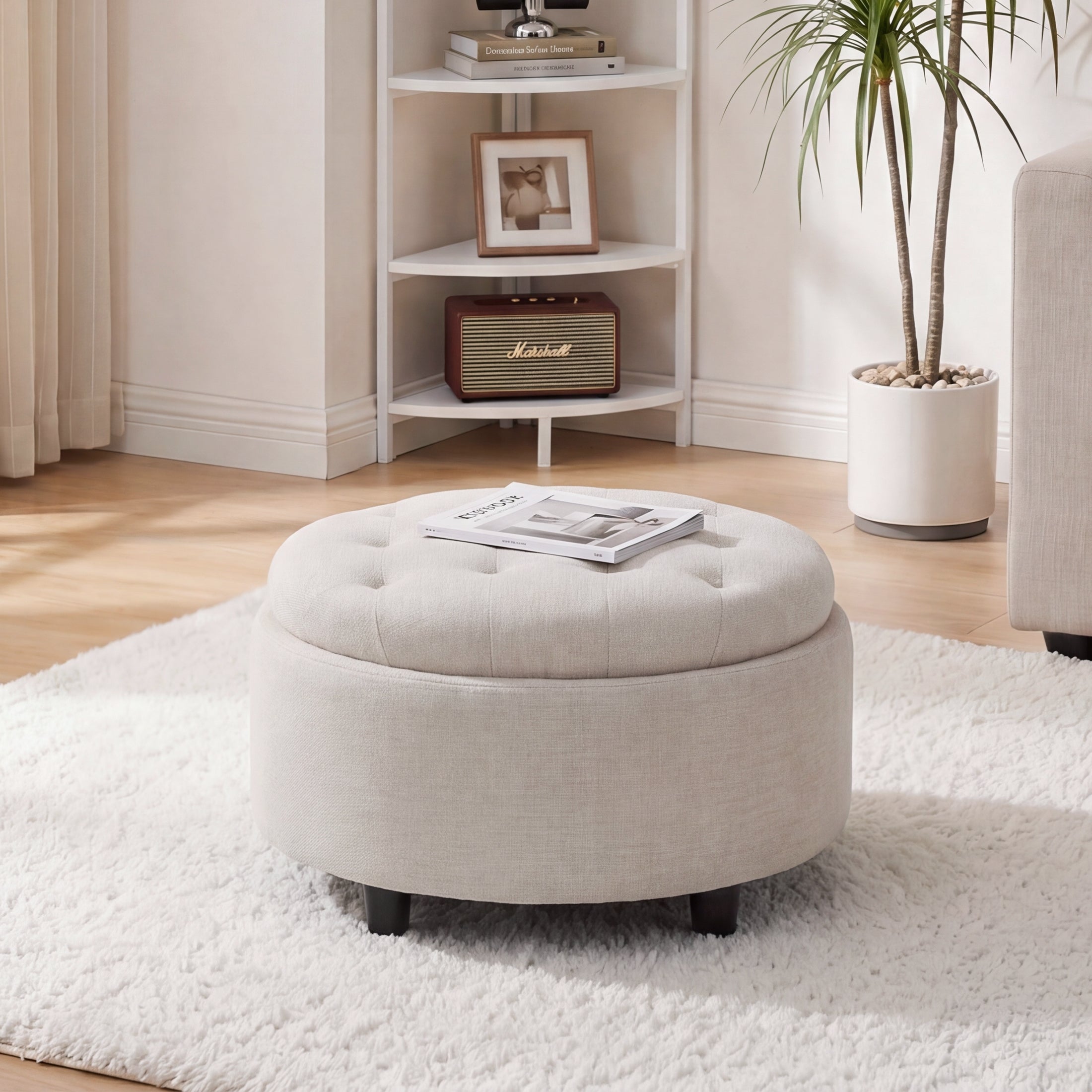 AFO 3-in-1 Round Fabric Storage Ottoman 25"x25"