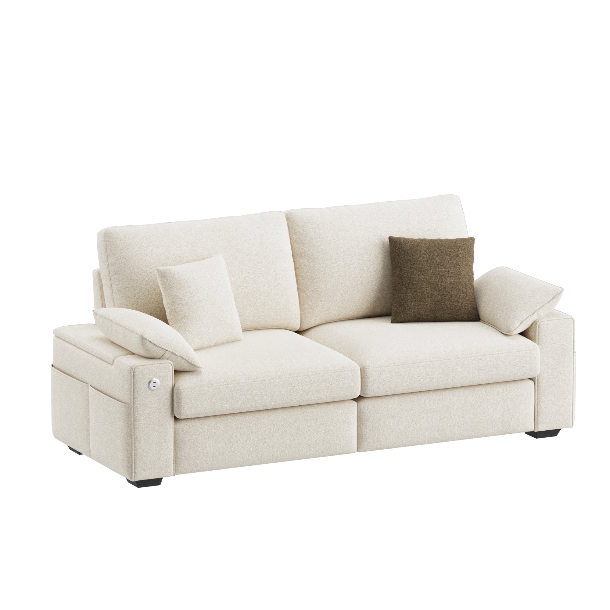 AFO Solid Wood Frame Sofa with Storage Arms and Charging Ports