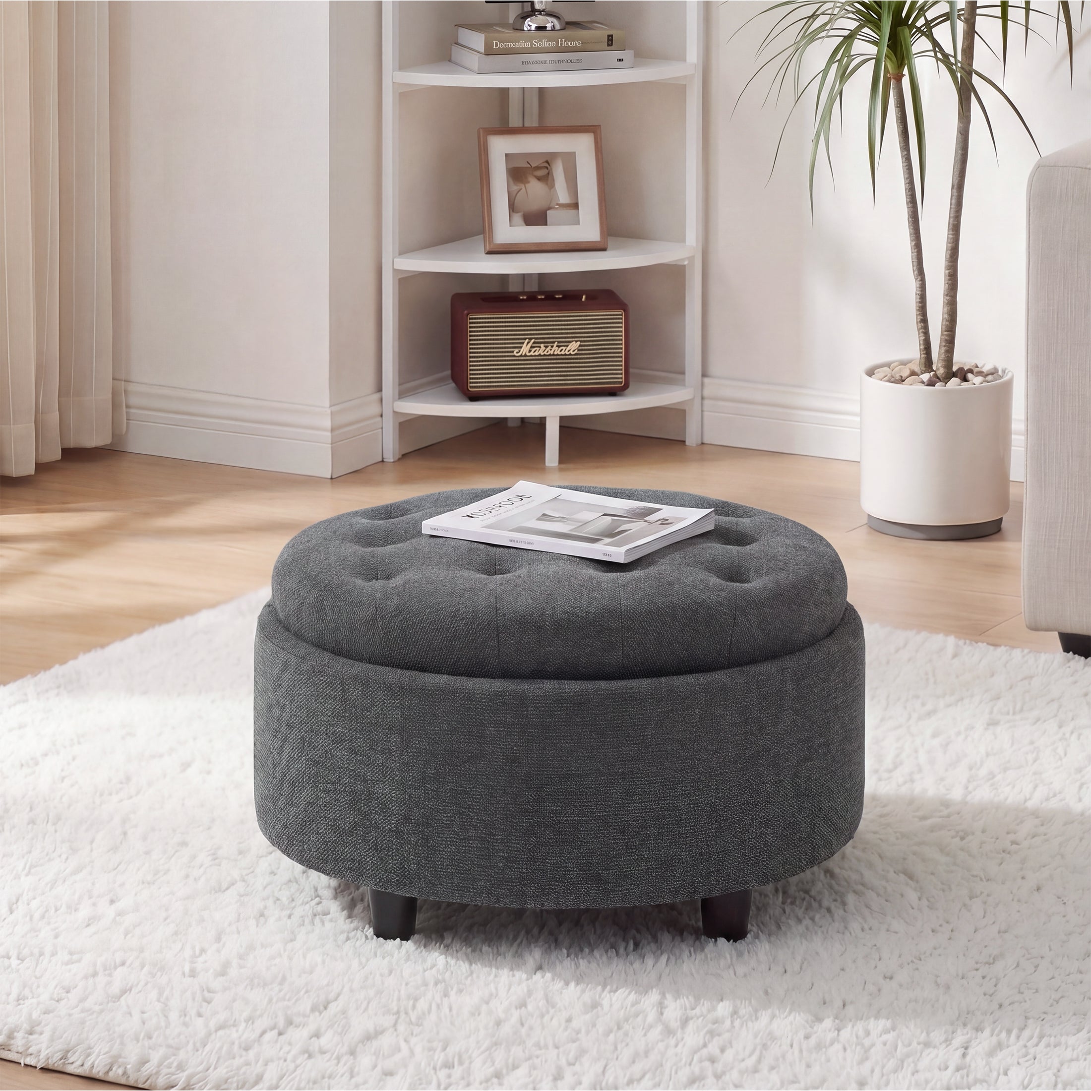 AFO 3-in-1 Round Fabric Storage Ottoman 25"x25"