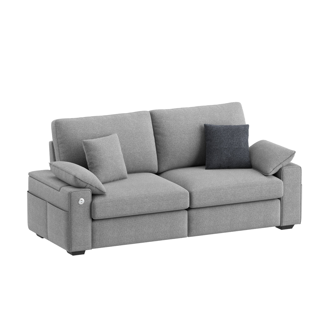 AFO Solid Wood Frame Sofa with Storage Arms and Charging Ports