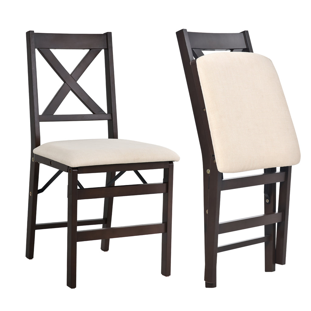 Foldable Solid Wood Cross-Back Dining Chairs Set of 2