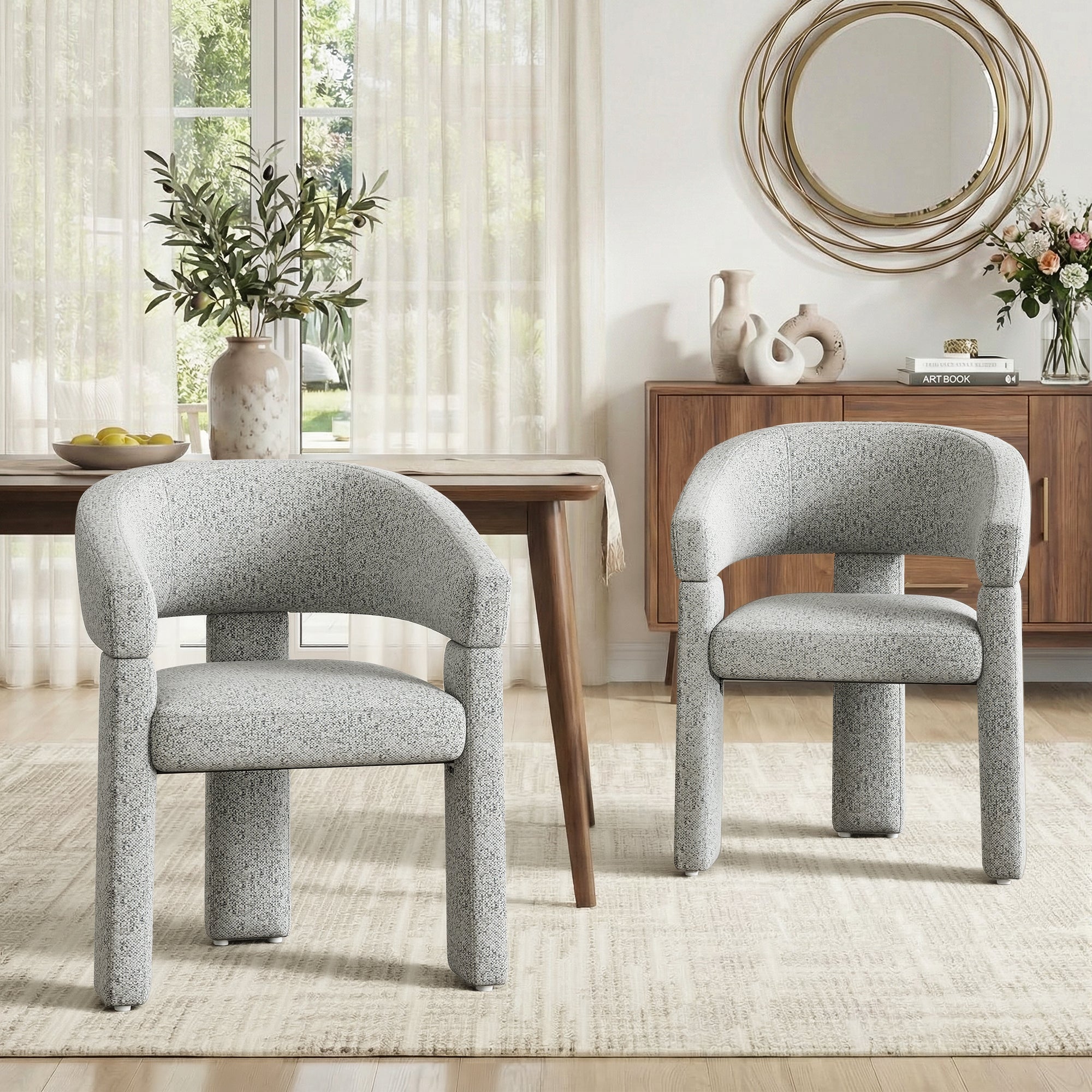 AFO Modern Chenille Dining Chair with Solid Wood Legs & Ergonomic Back