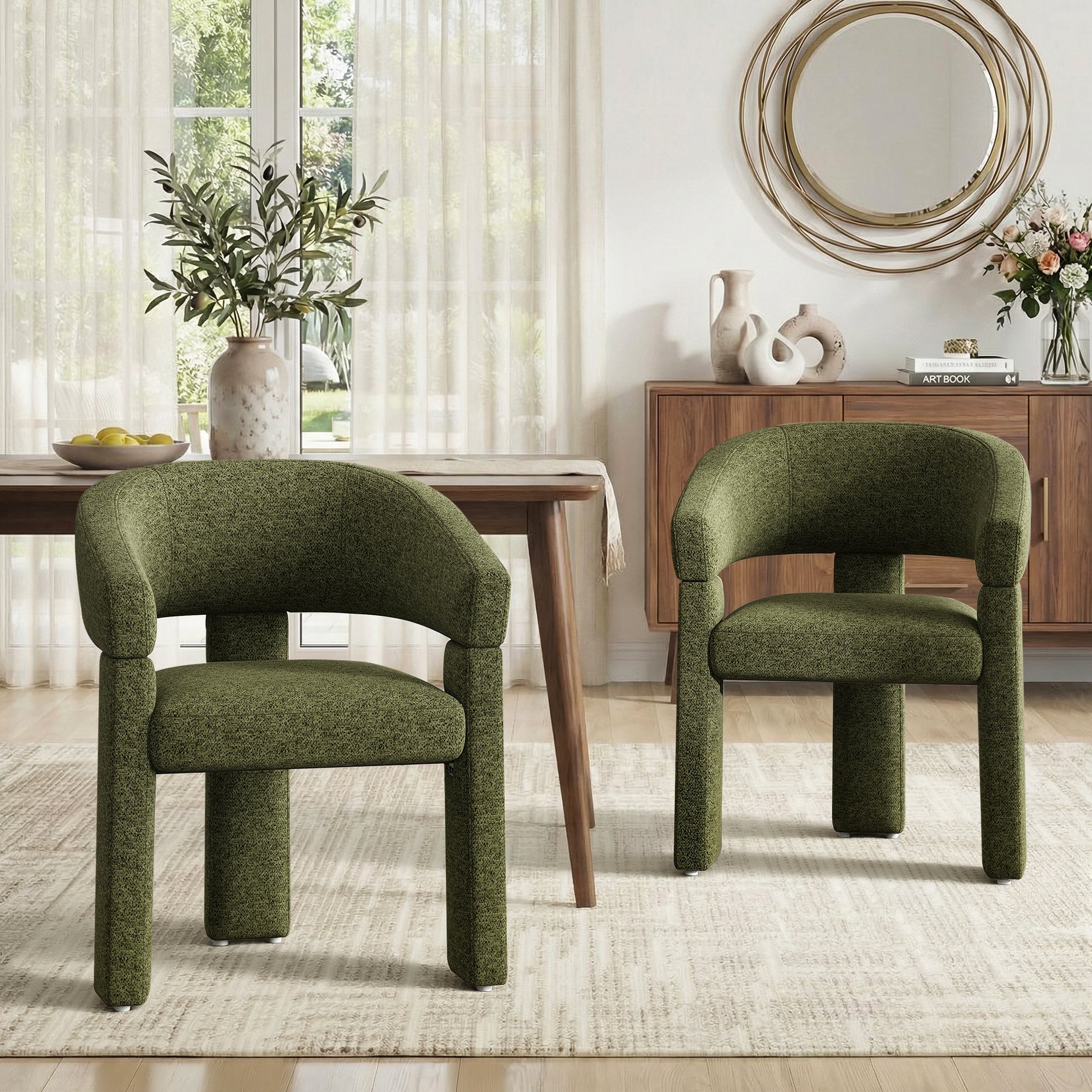 AFO Modern Chenille Dining Chair with Solid Wood Legs & Ergonomic Back