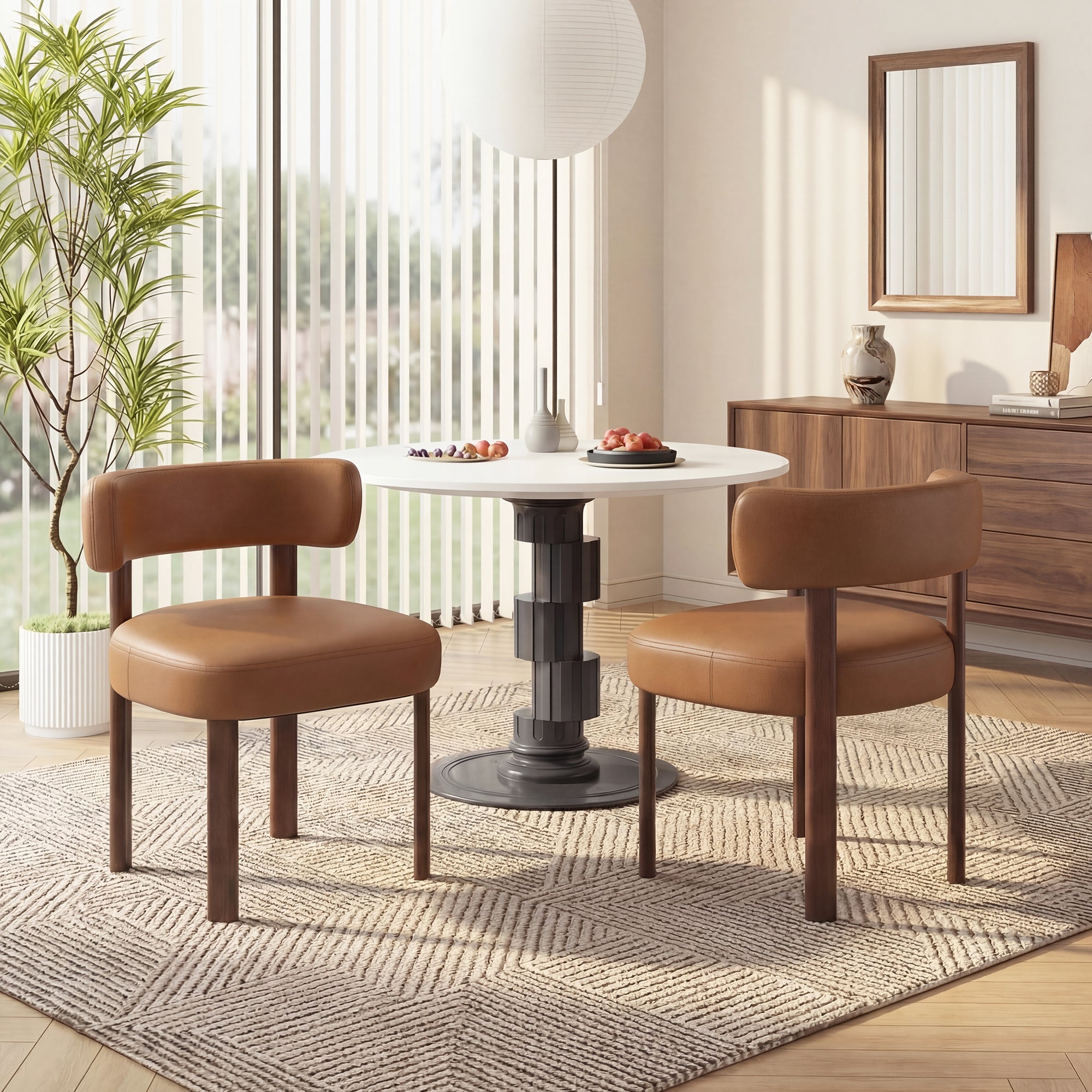 AFO Modern Upholstered Dining Chair, Faux Leather Seat with Solid Wood Legs and Ergonomic Back