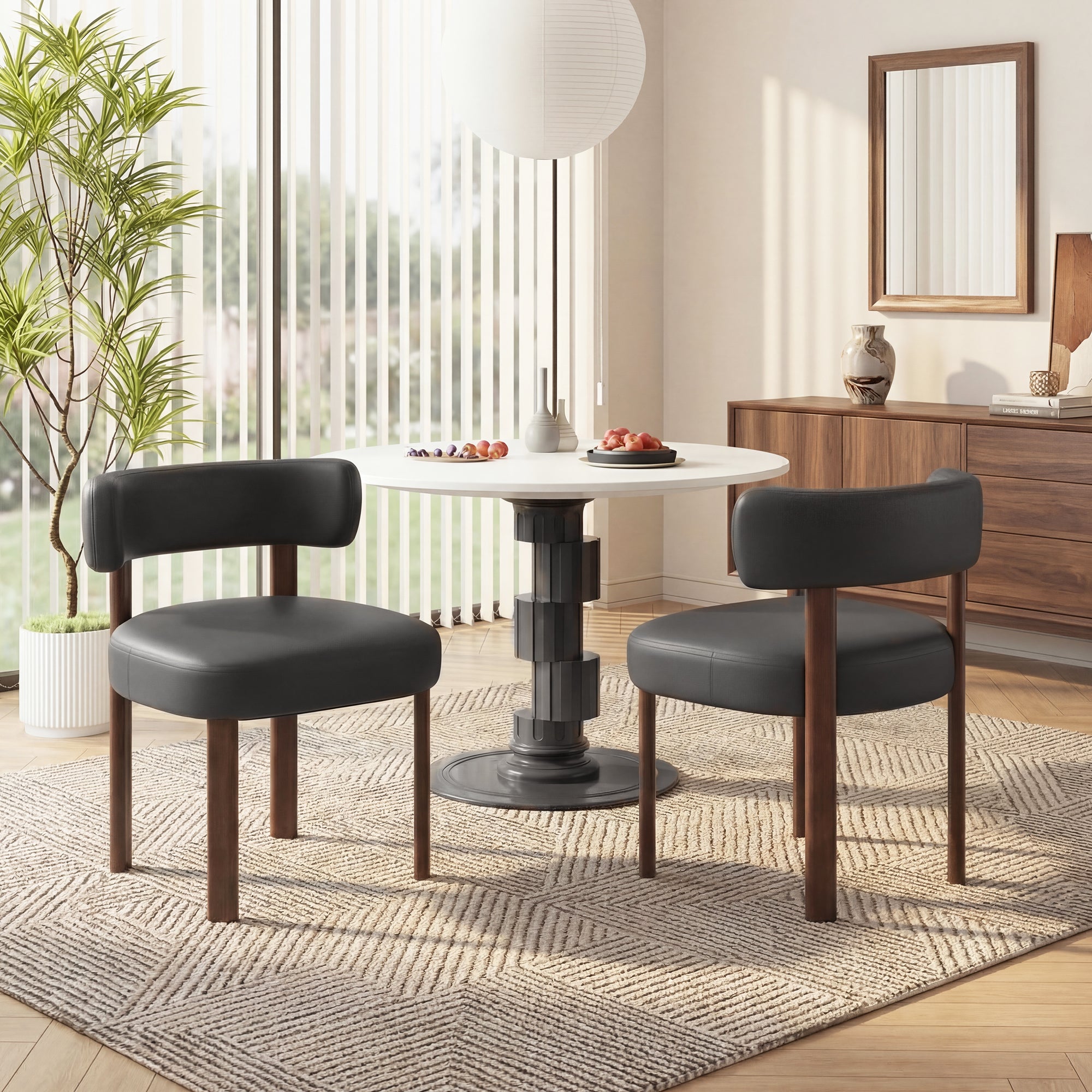 AFO Modern Upholstered Dining Chair, Faux Leather Seat with Solid Wood Legs and Ergonomic Back