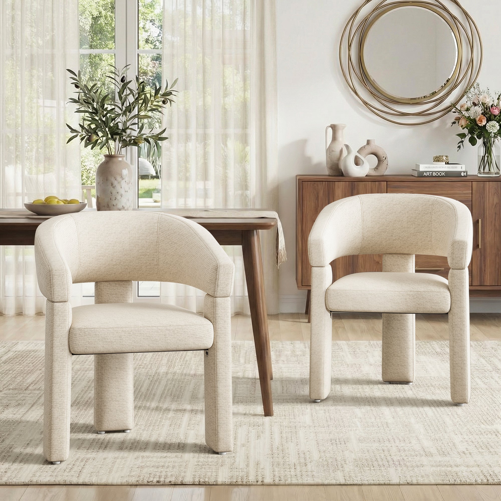 AFO Modern Chenille Dining Chair with Solid Wood Legs & Ergonomic Back