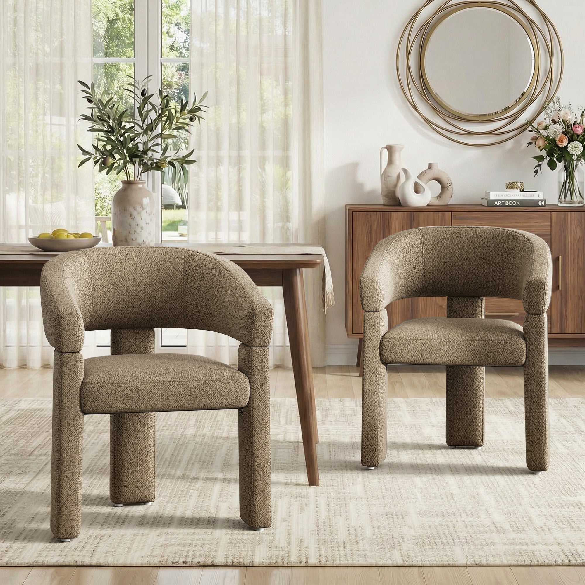 AFO Modern Chenille Dining Chair with Solid Wood Legs & Ergonomic Back