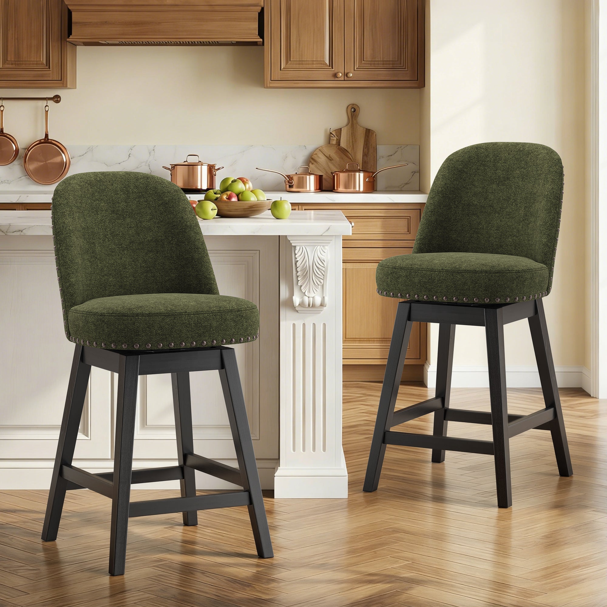AFO 26" Upholstered Swivel Counter Height Bar Stools, Modern Bar Chairs with Solid Wood Frame, Suitable for 35"-39" Table, For Kitchen Island Dining Room Pub Restaurant