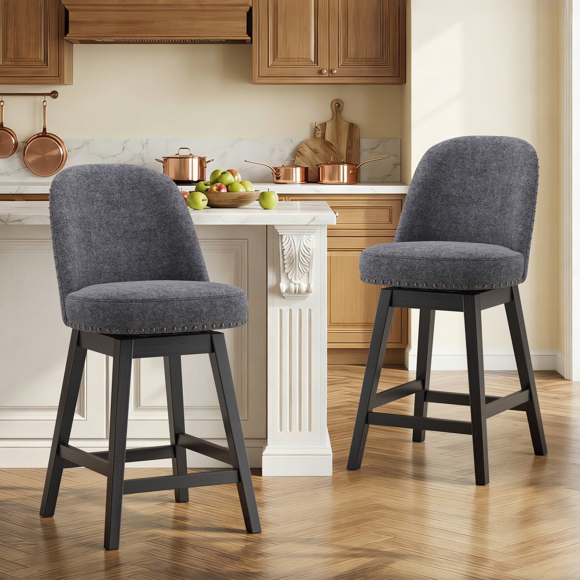 AFO 26" Upholstered Swivel Counter Height Bar Stools, Modern Bar Chairs with Solid Wood Frame, Suitable for 35"-39" Table, For Kitchen Island Dining Room Pub Restaurant