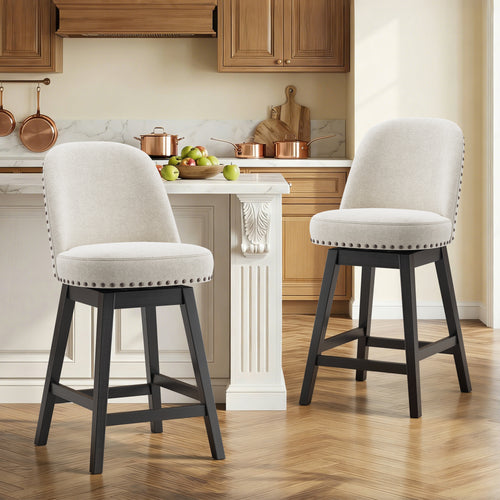 AFO 26" Upholstered Swivel Counter Height Bar Stools, Modern Bar Chairs with Solid Wood Frame, Suitable for 35"-39" Table, For Kitchen Island Dining Room Pub Restaurant