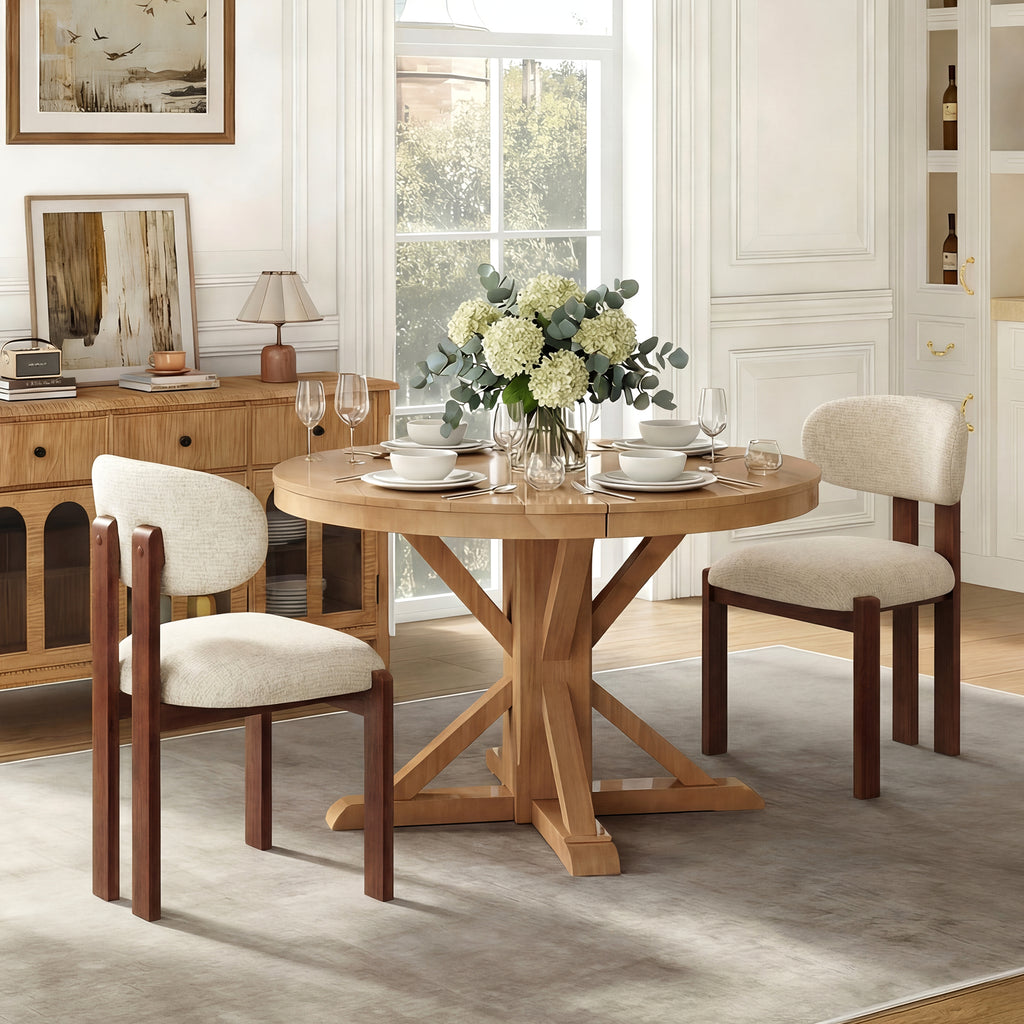 AFO Upholstered Dining Chairs with Wooden Legs