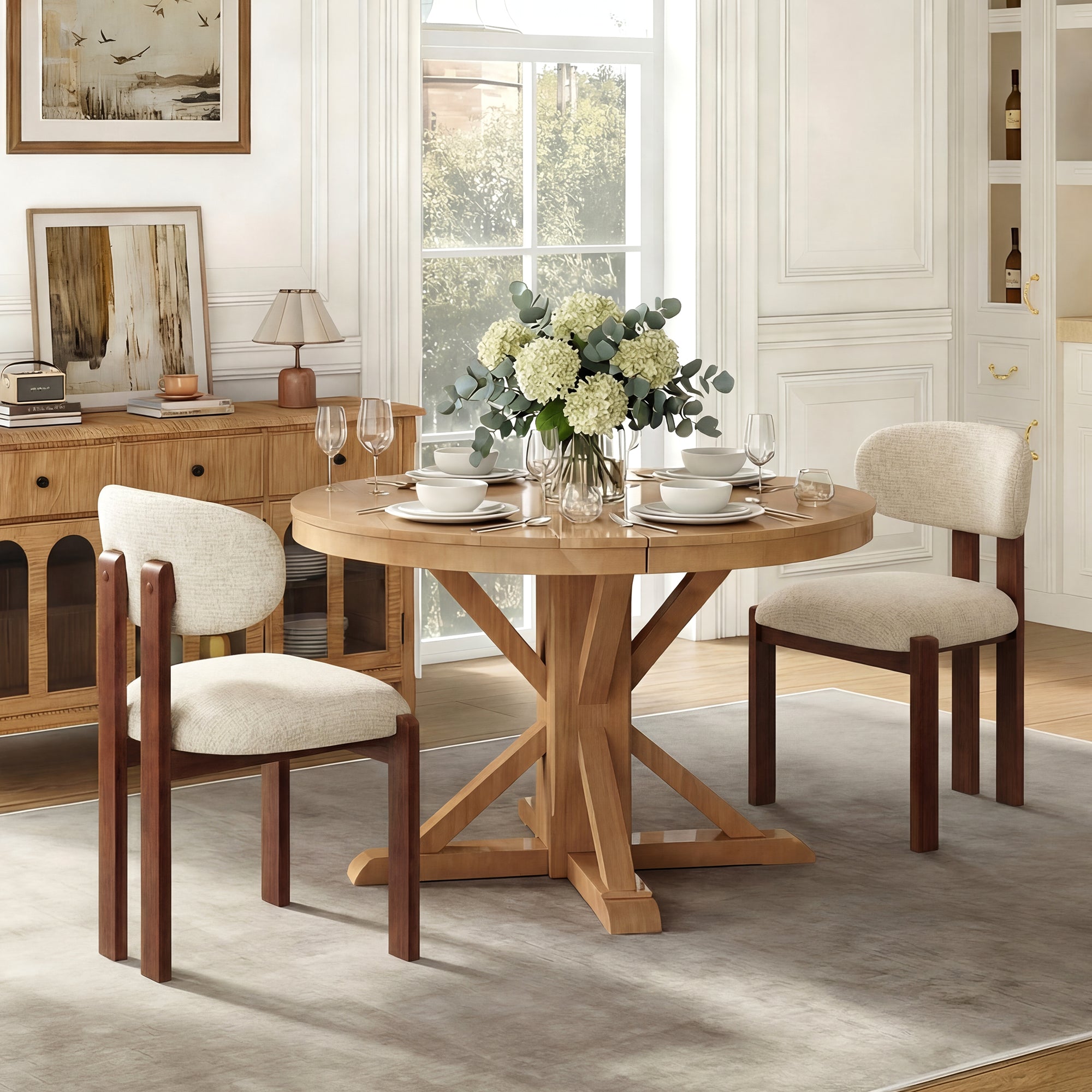 AFO Upholstered Dining Chairs with Wooden Legs