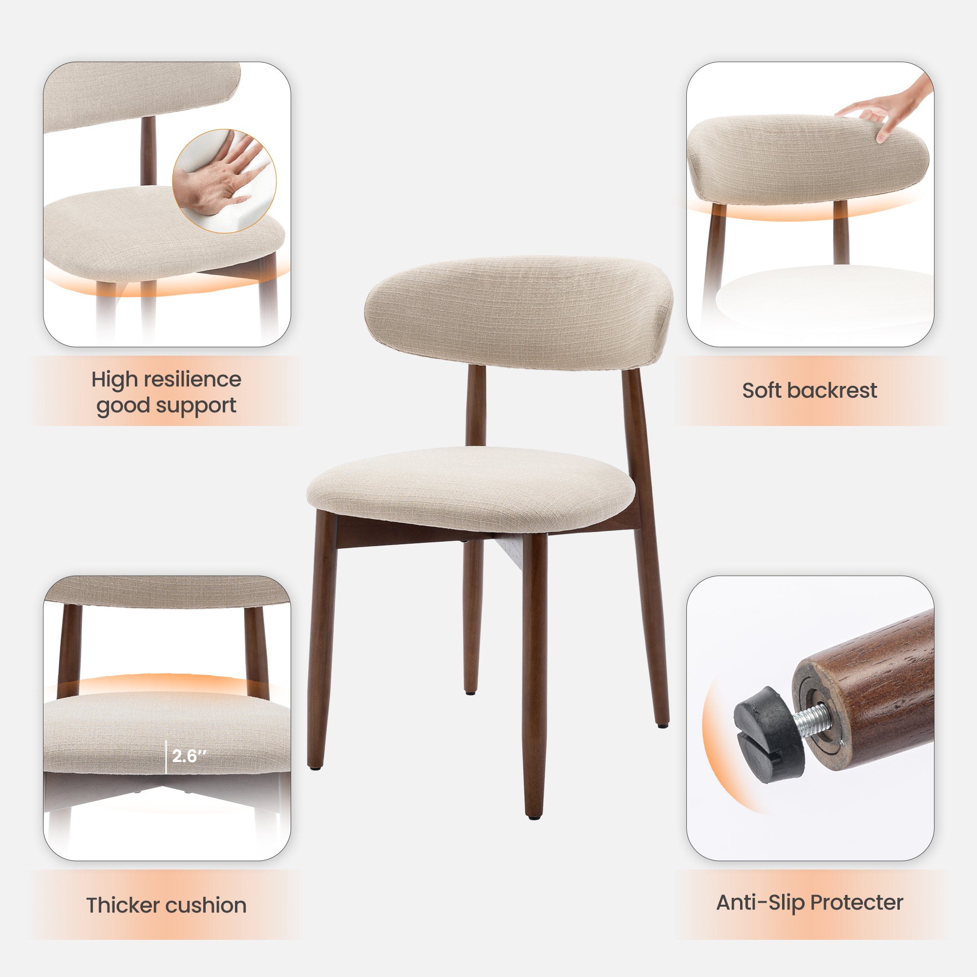 AFO Upholstered Dining Chairs – Fabric Seat, Solid Wood Frame