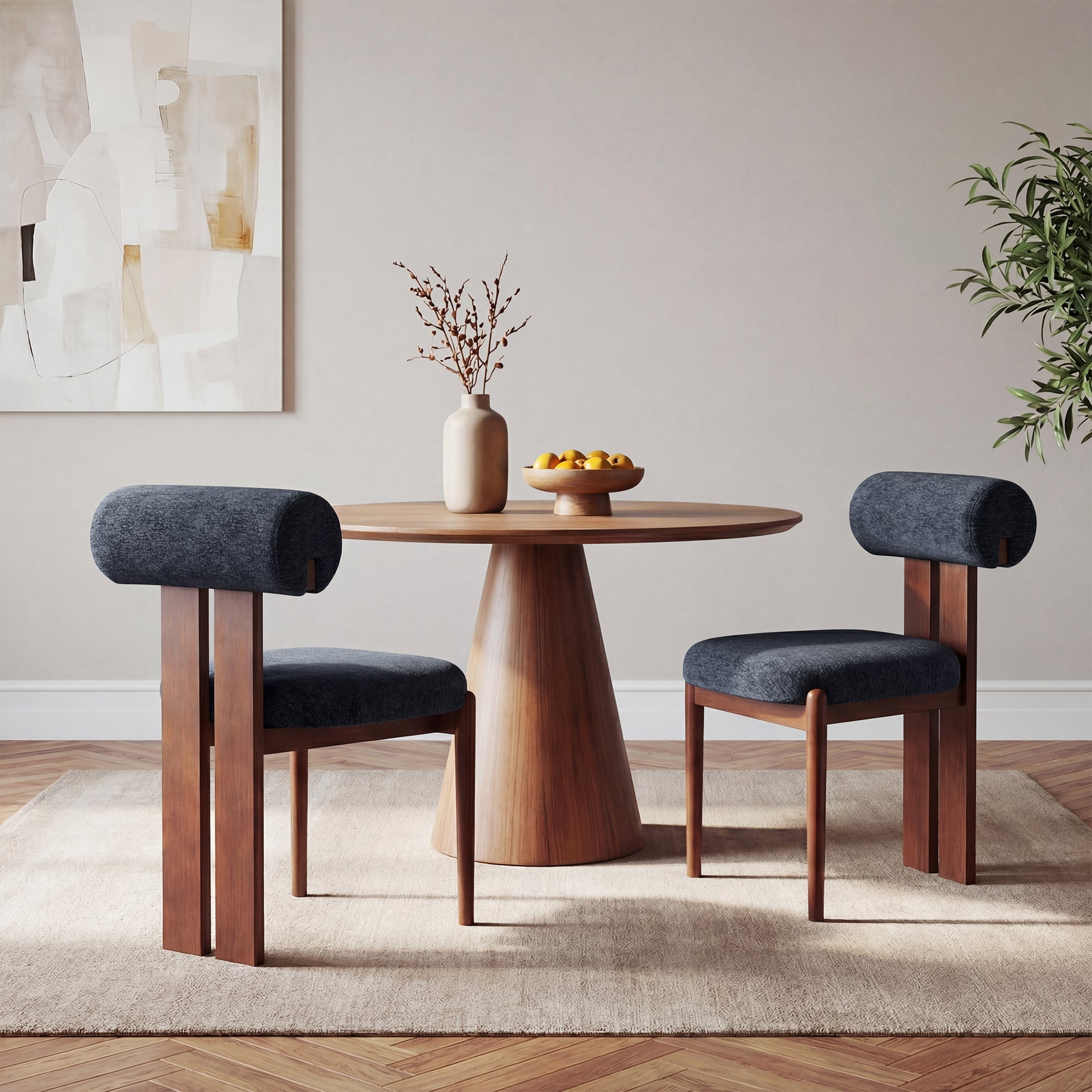 AFO Upholstered Modern Dining Chair with Roll Backrest & Wooden Legs, Kitchen Desk Side Chair for Dining Room and Restaurant