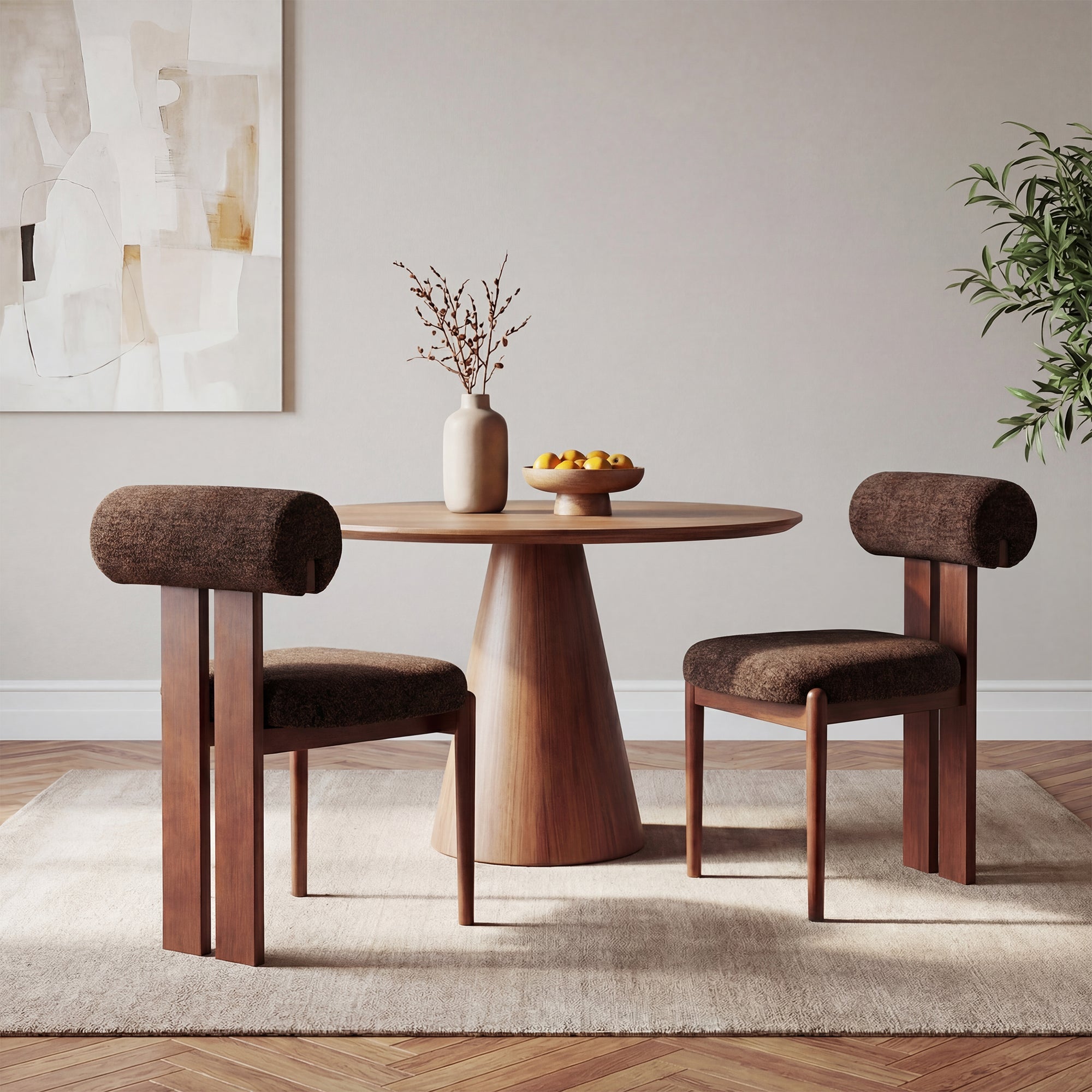 AFO Upholstered Modern Dining Chair with Roll Backrest & Wooden Legs, Kitchen Desk Side Chair for Dining Room and Restaurant