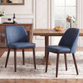 AFO Faux Leather Upholstered Dining Chairs, Modern Padded Kitchen Chairs with Ergonomic Curved Back & Solid Wood Legs, For Dining Room & Kitchen, Blue