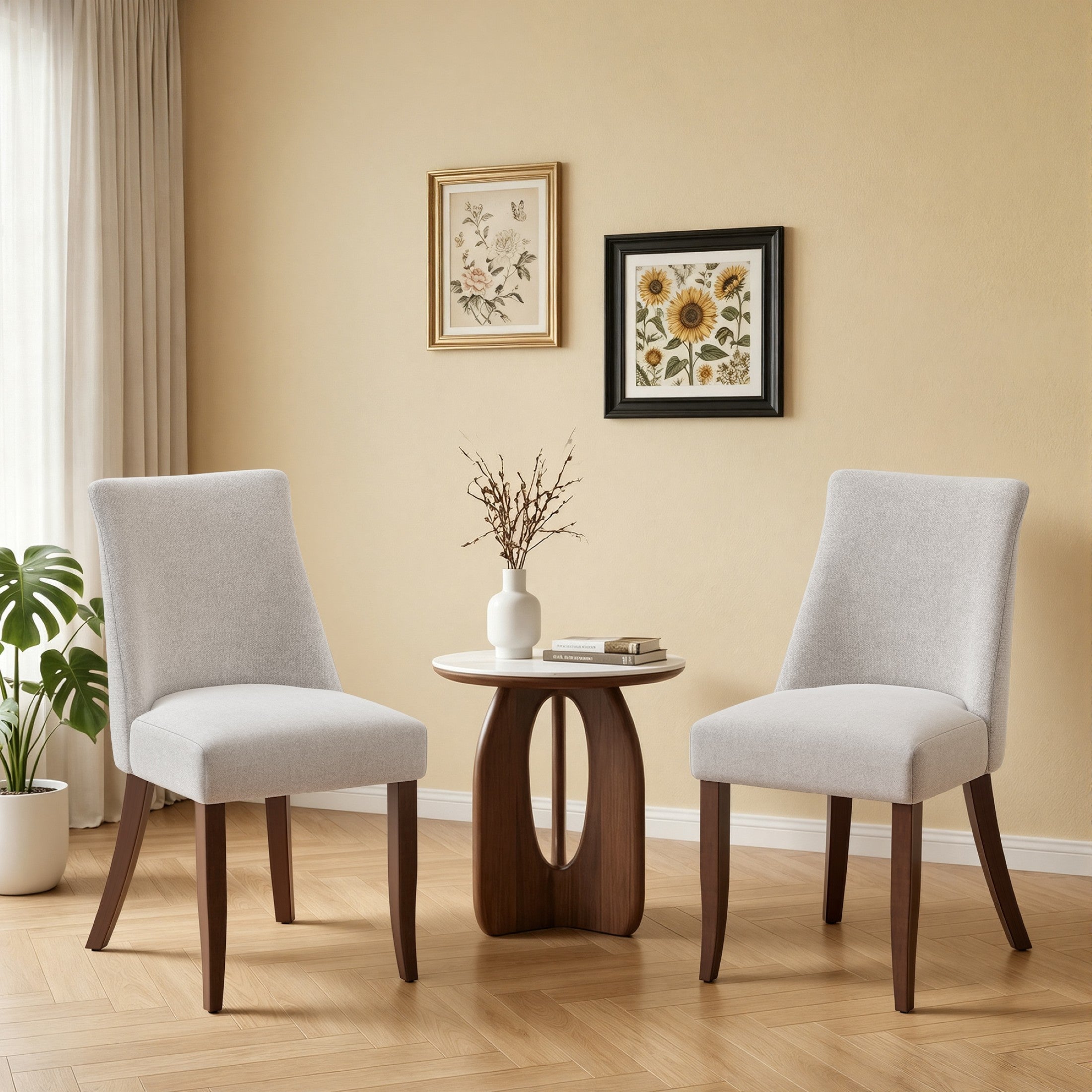 AFO Upholstered Fabric Dining Chairs with Solid Wood Legs & Padded Seat, Wood Mid Century Side Chairs for Kitchen Desk, Dining Room and Restaurant