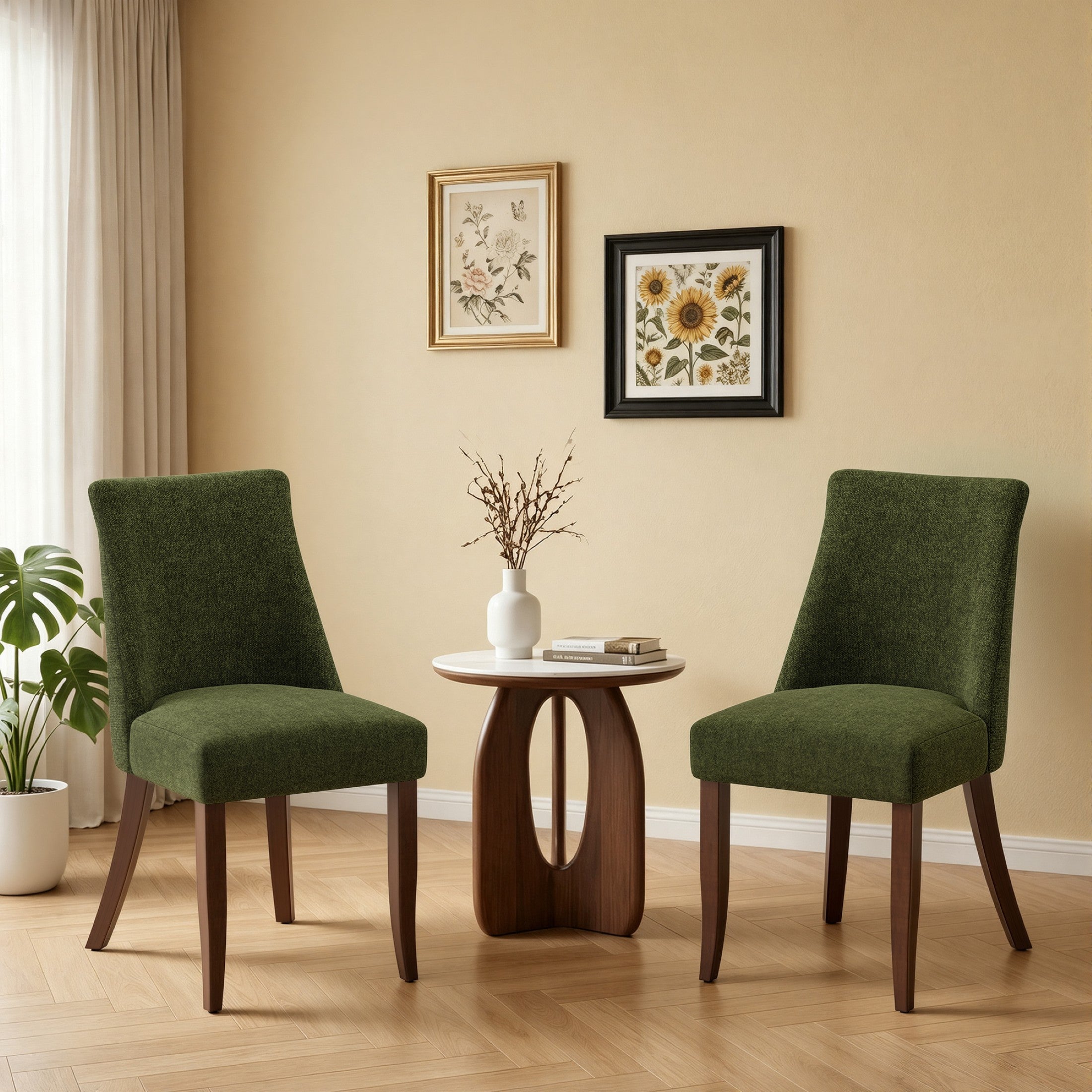 AFO Upholstered Fabric Dining Chairs with Solid Wood Legs & Padded Seat, Wood Mid Century Side Chairs for Kitchen Desk, Dining Room and Restaurant