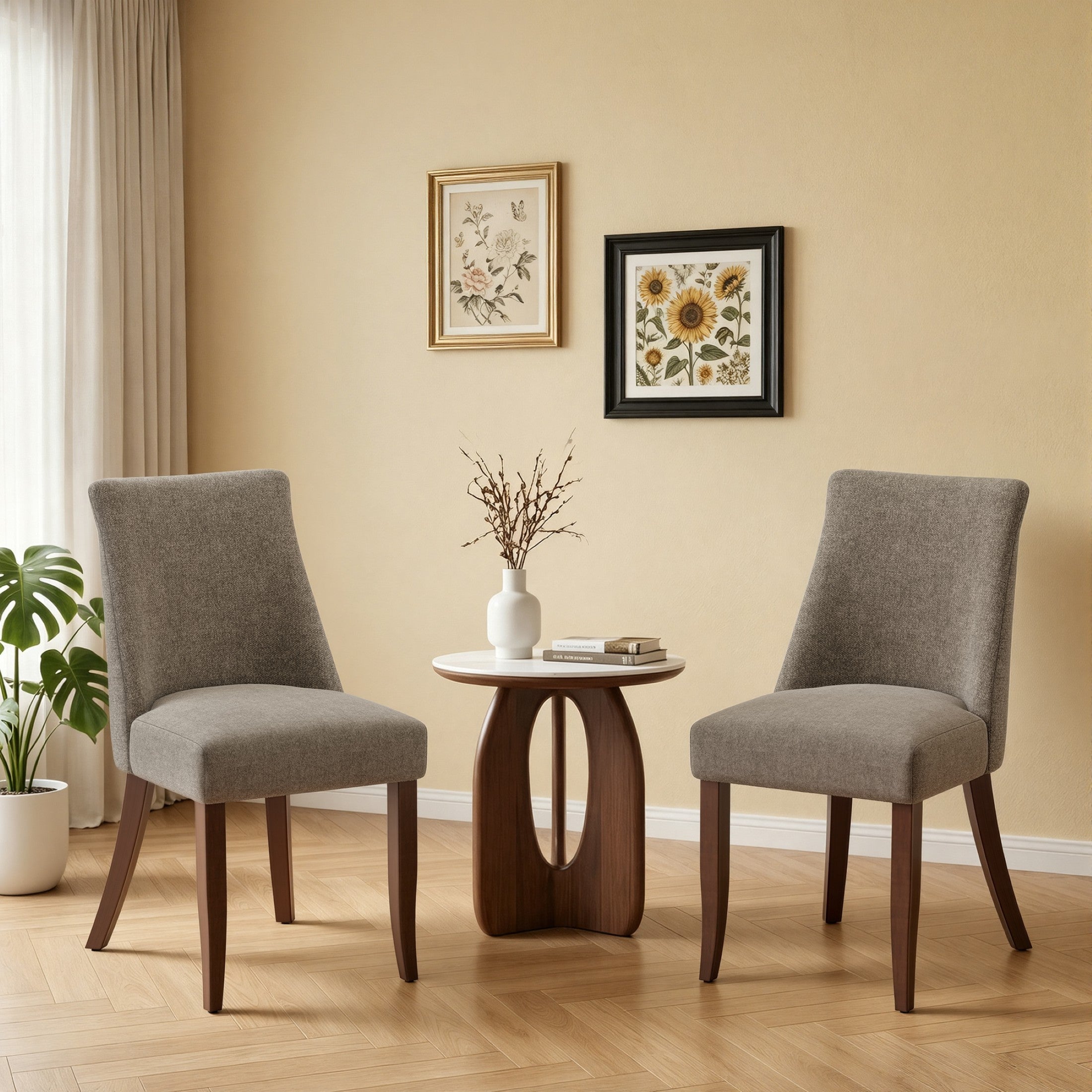 AFO Upholstered Fabric Dining Chairs with Solid Wood Legs & Padded Seat, Wood Mid Century Side Chairs for Kitchen Desk, Dining Room and Restaurant