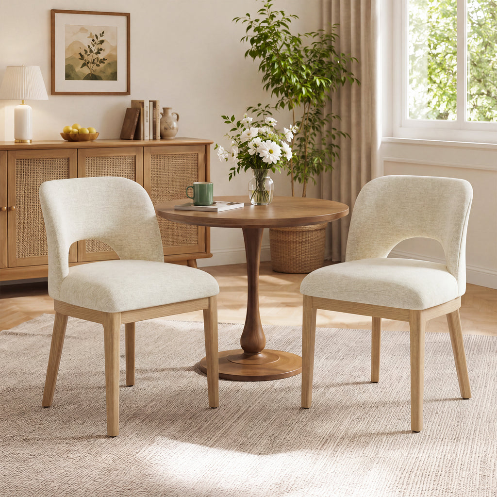 AFO Dining Chairs, Mid-Century Modern Upholstered Kitchen Chairs with Cutout Back &amp; Solid Wood Legs