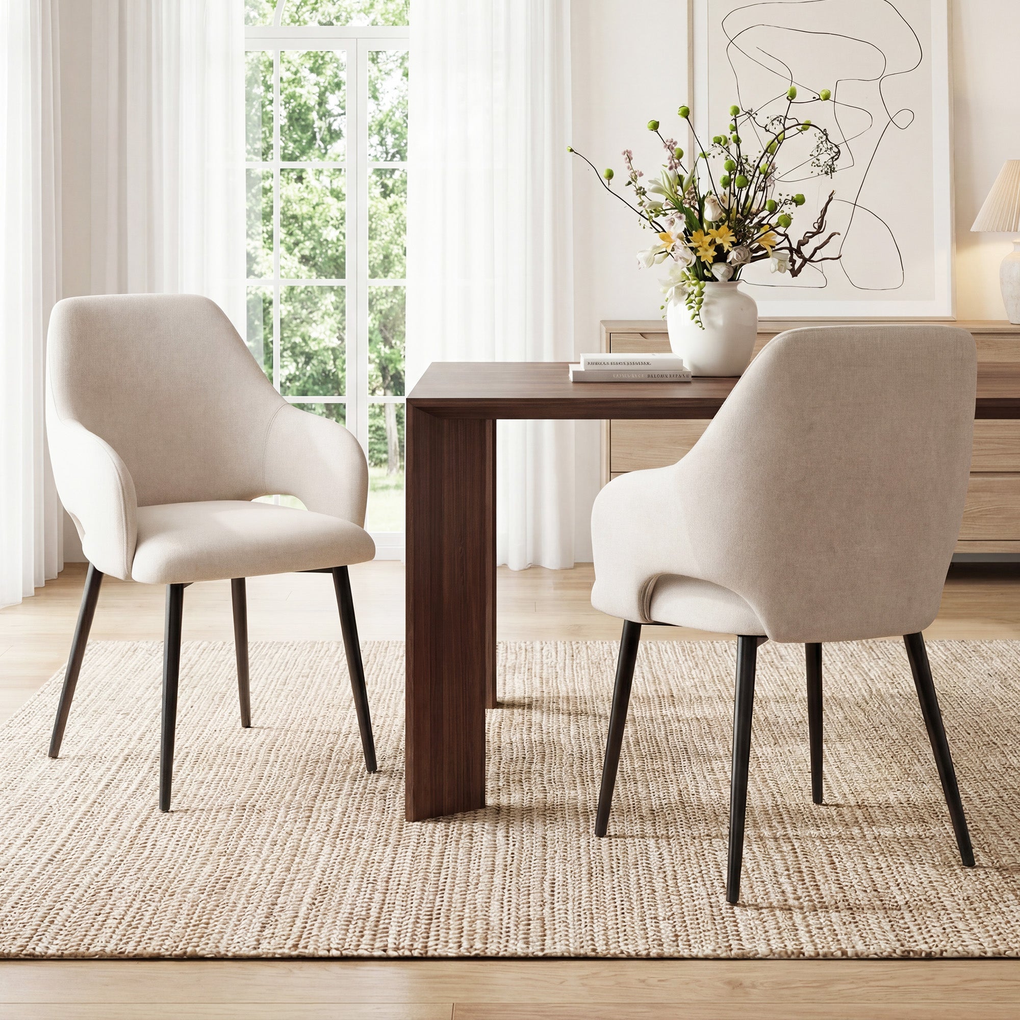 AFO Modern Chenille Dining Chair with Metal Legs & Ergonomic Back