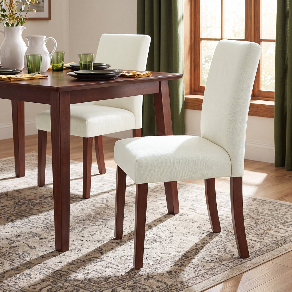 AFO Upholstered Fabric Dining Chairs with Wood Legs, Modern Parsons Dining Chairs with High Back Padded