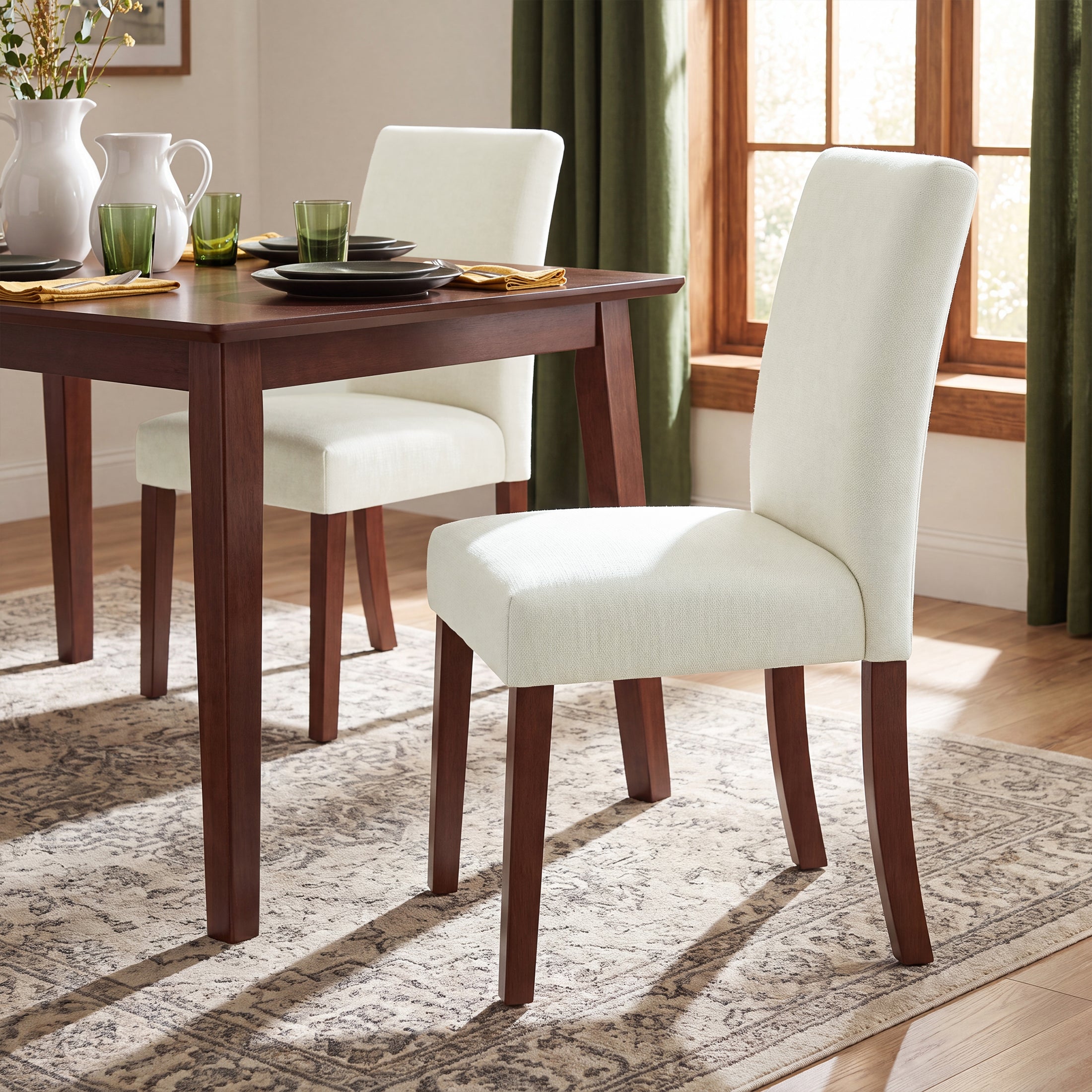 AFO Upholstered Fabric Dining Chairs with Wood Legs, Modern Parsons Dining Chairs with High Back Padded